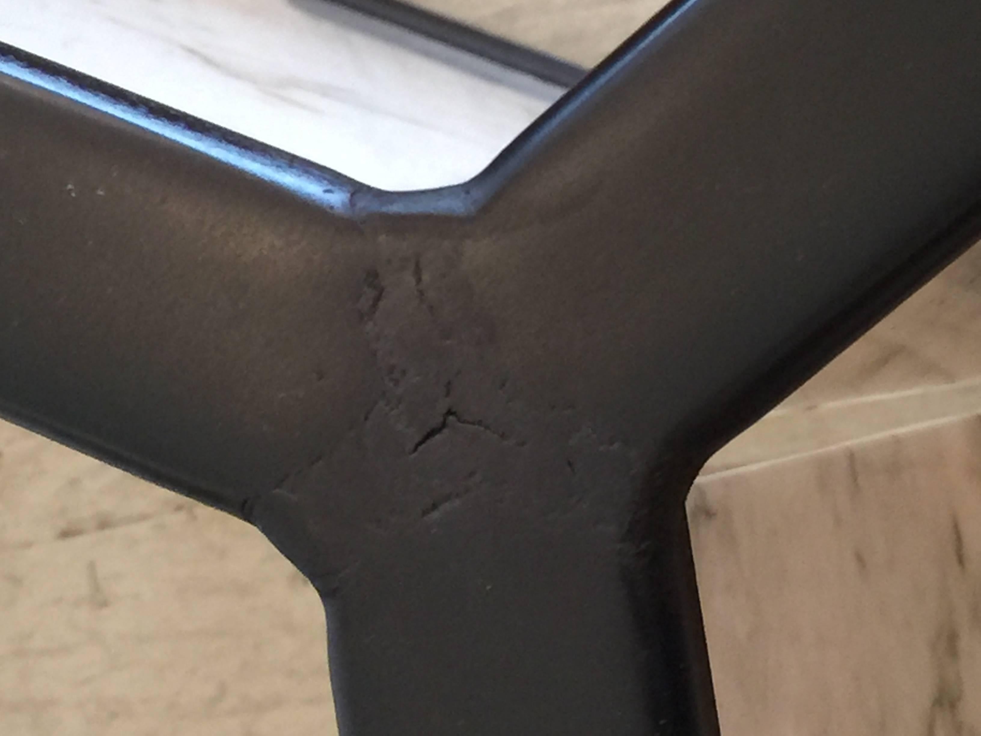 Late 20th Century Fabulous Triangular Pace Style Marble and Rubbed Bronze Pedestal Base