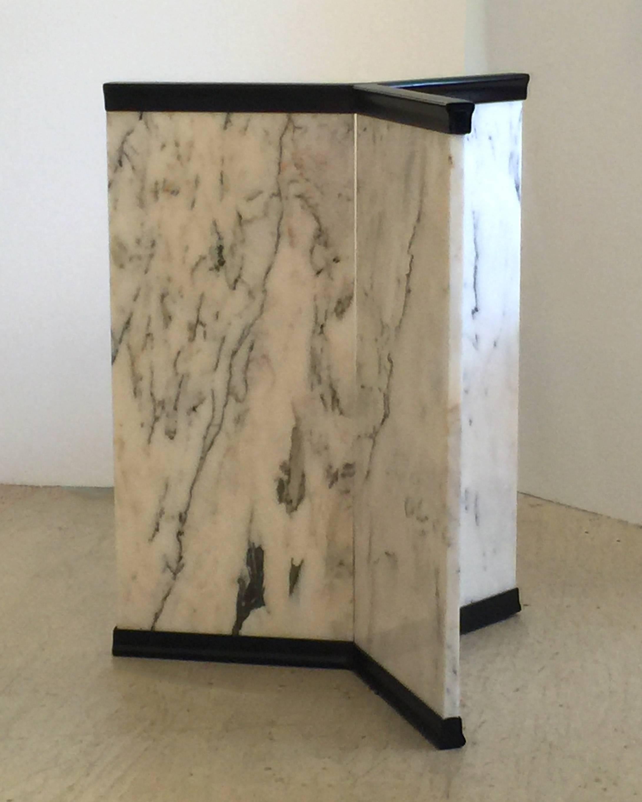 Mid-Century Modern Fabulous Triangular Pace Style Marble and Rubbed Bronze Pedestal Base