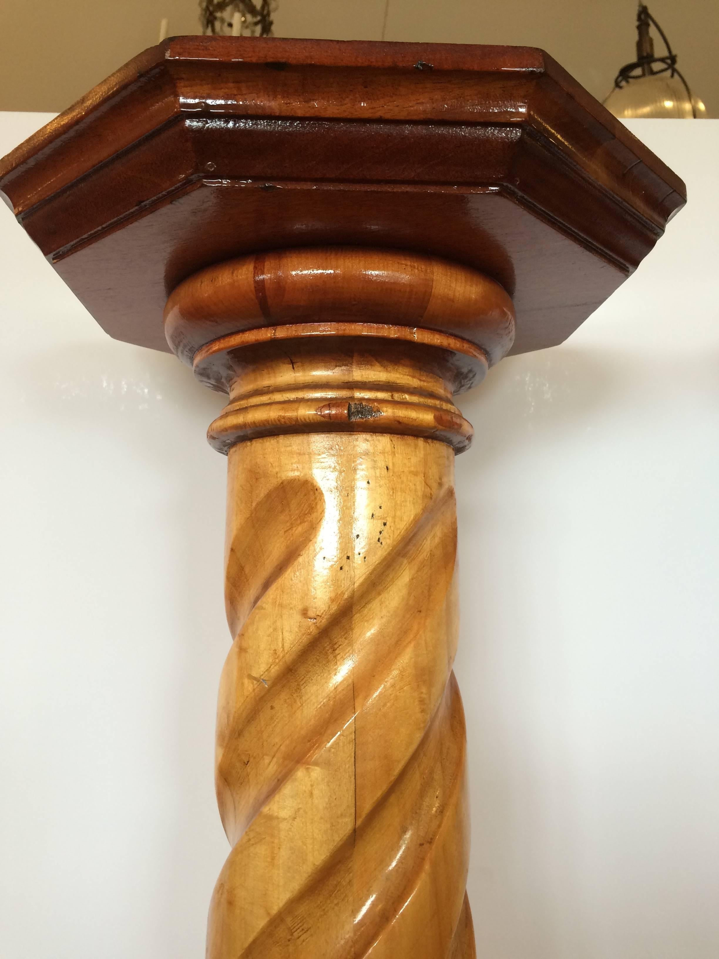 American Pair of Barley Twist Carved Wood Pedestals