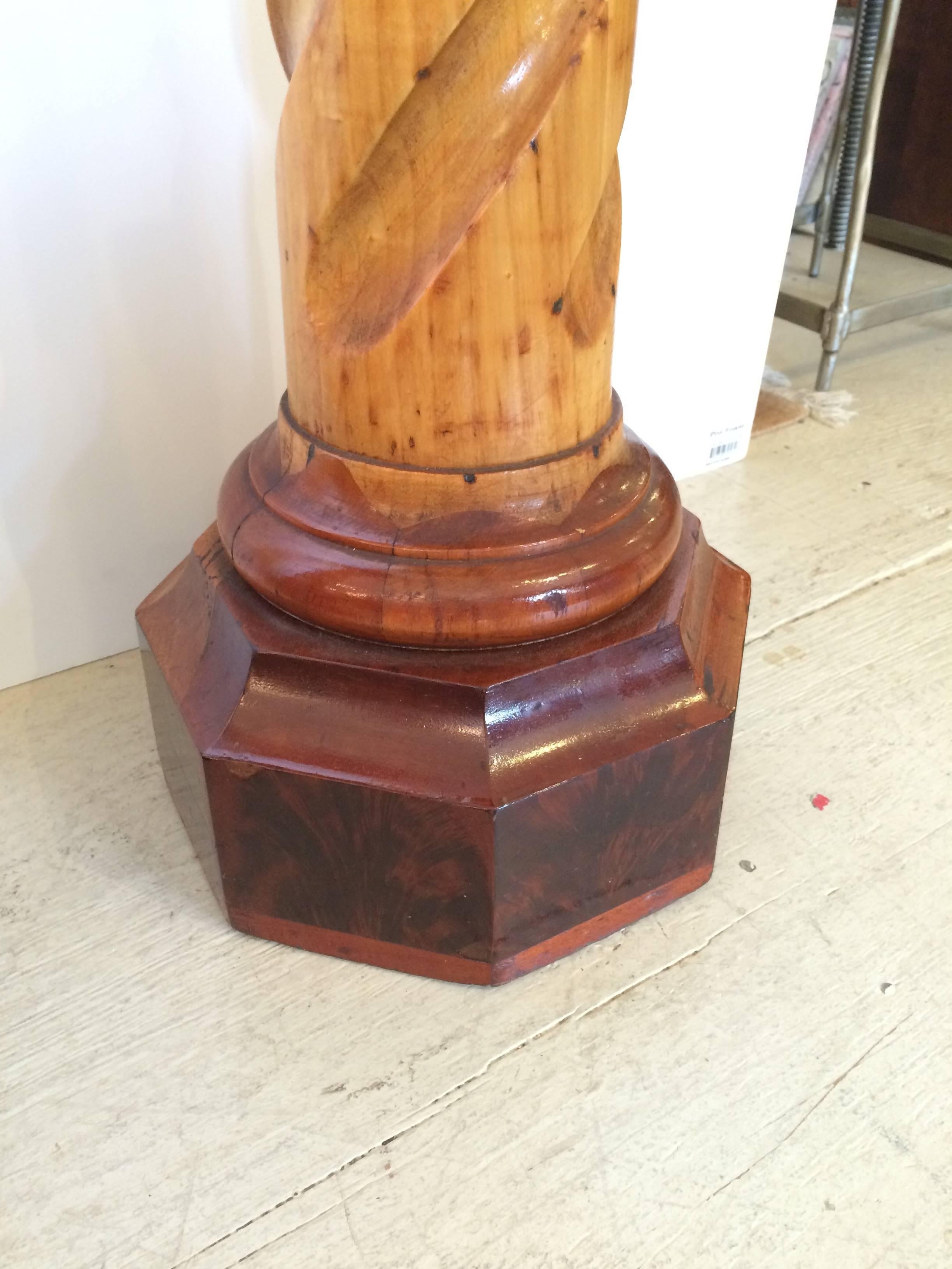 19th Century Pair of Barley Twist Carved Wood Pedestals