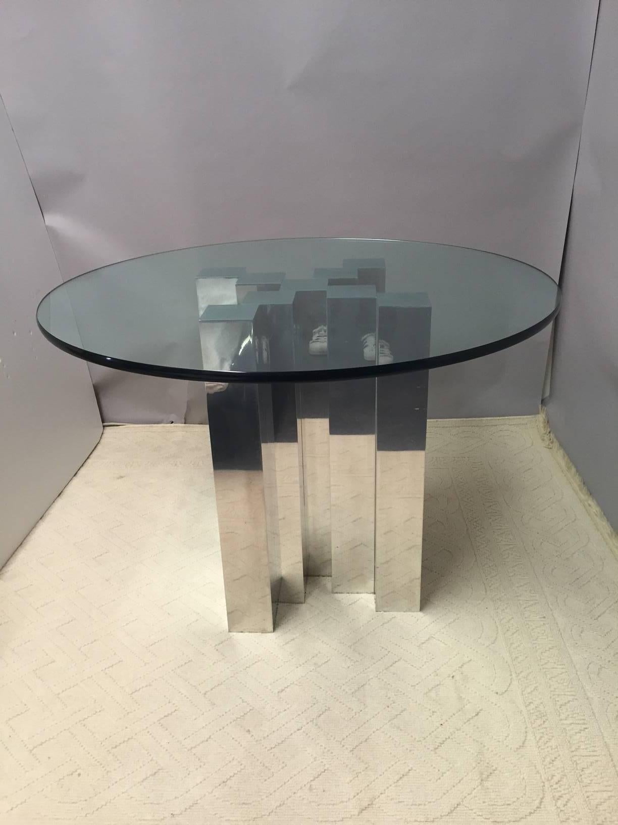 Sculptural geometric dining table in the manner of Paul Evans' Cityscape collection for Directional Furniture. Designed by Paul Mayen for Habitat, circa 1970s. Constructed of 4