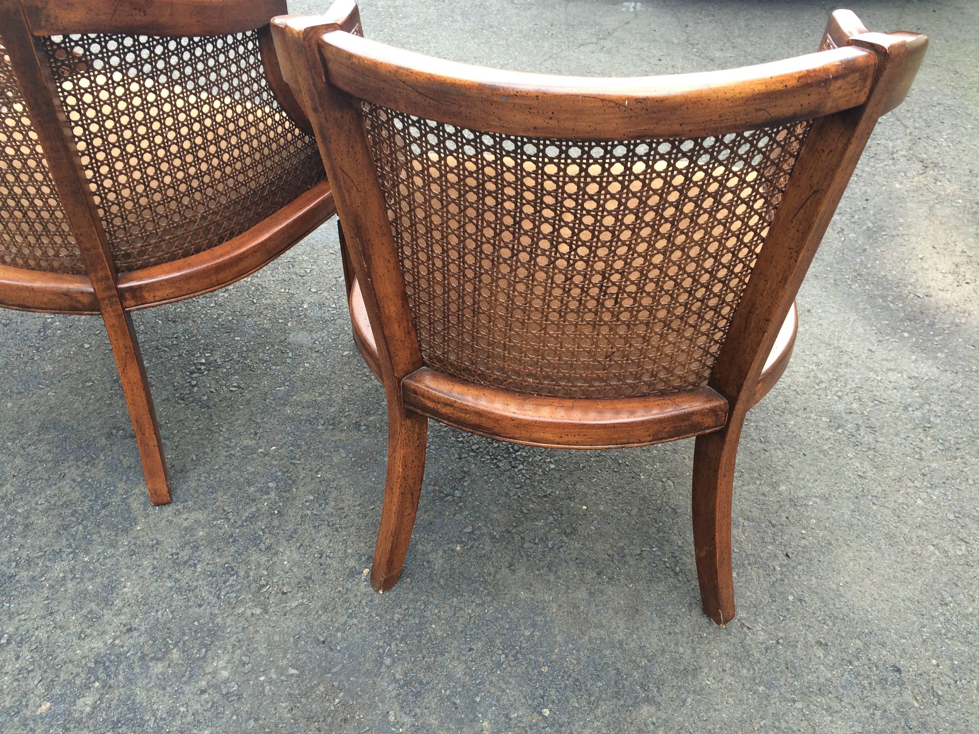 Traditional Pair of Carved Wood, Caned and Velvet Library Chairs In Excellent Condition In Hopewell, NJ