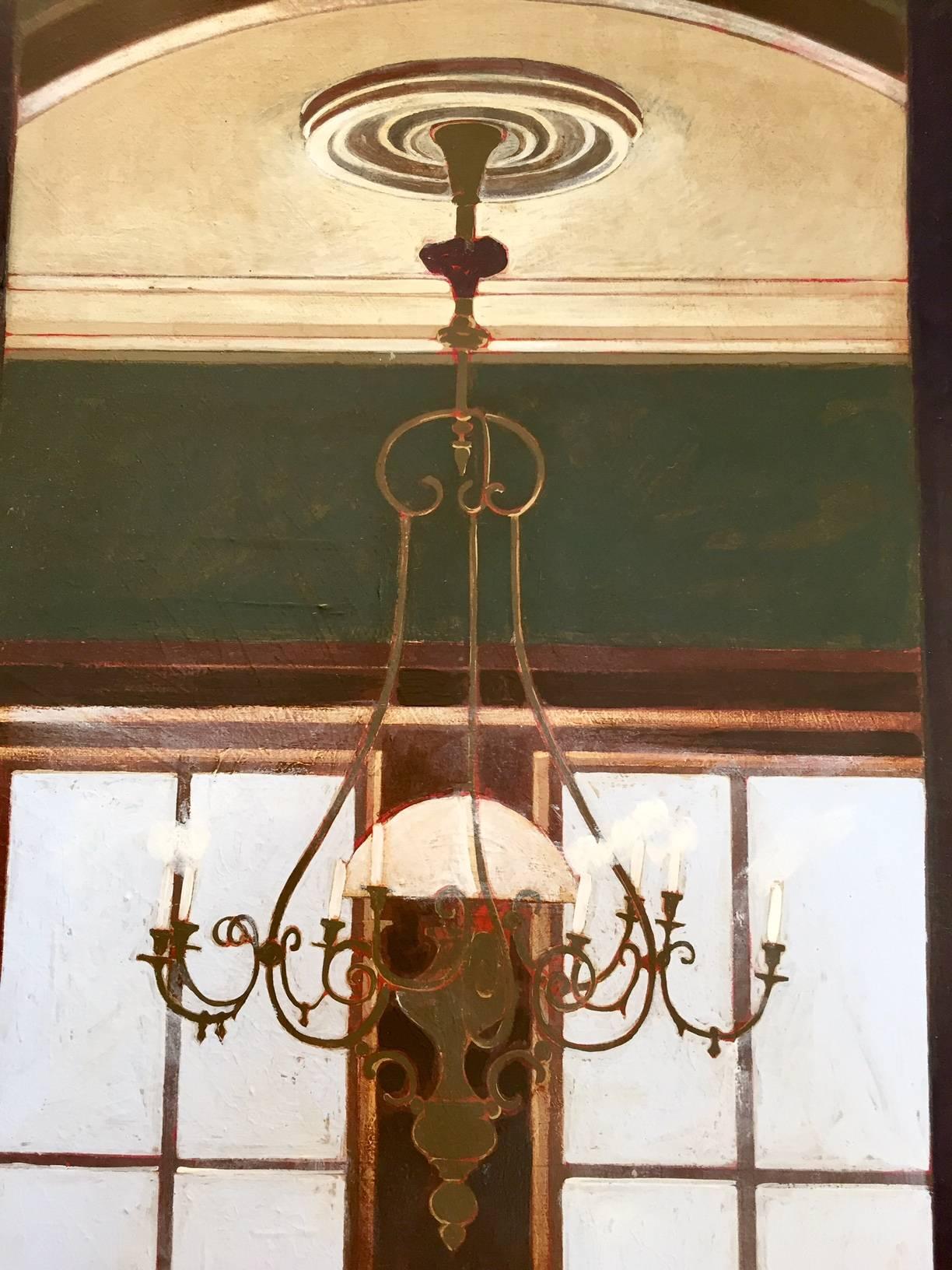 American Original Oil on Canvas Beacon Street Interior