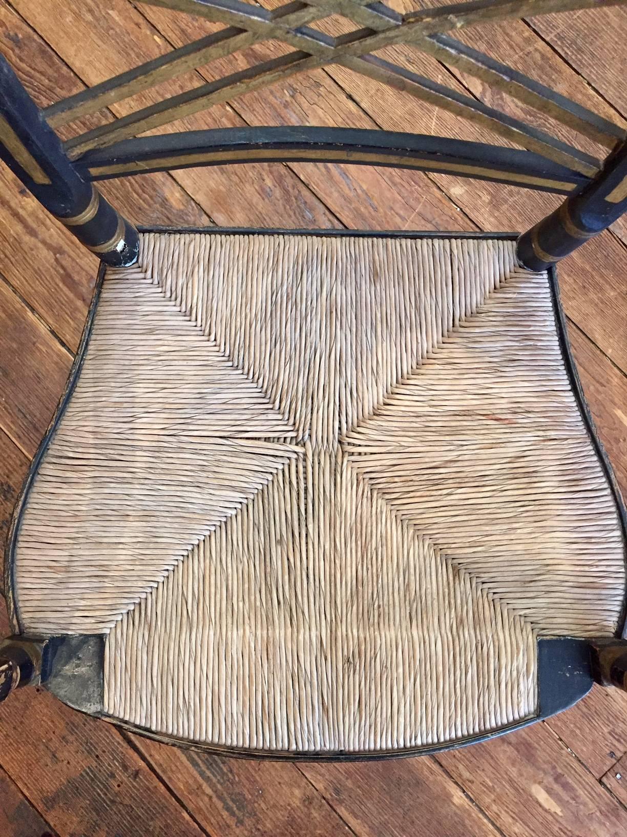 Antique English Empire Armchair with Rush Seat In Excellent Condition In Hopewell, NJ