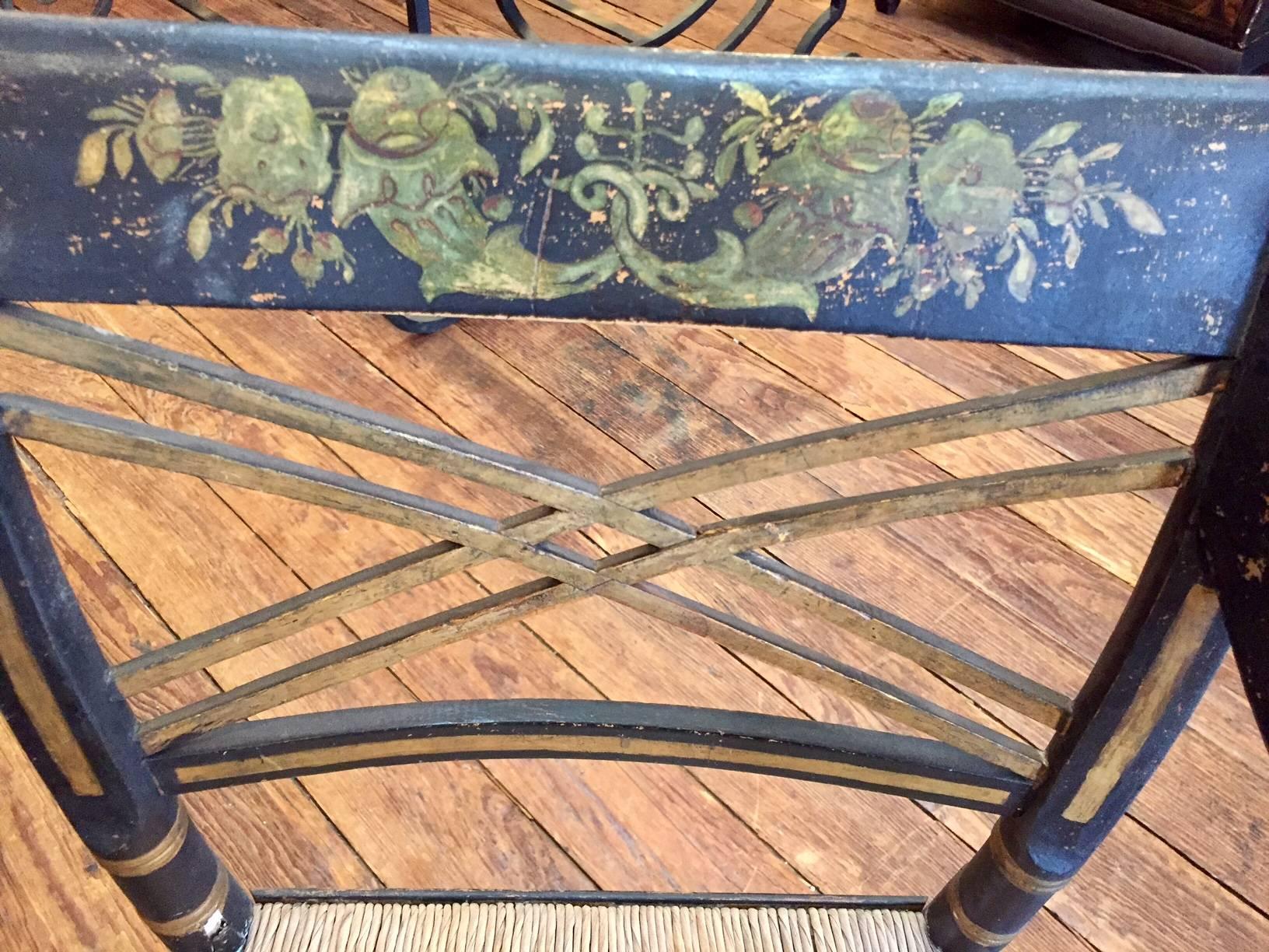 Antique English Empire Armchair with Rush Seat 1