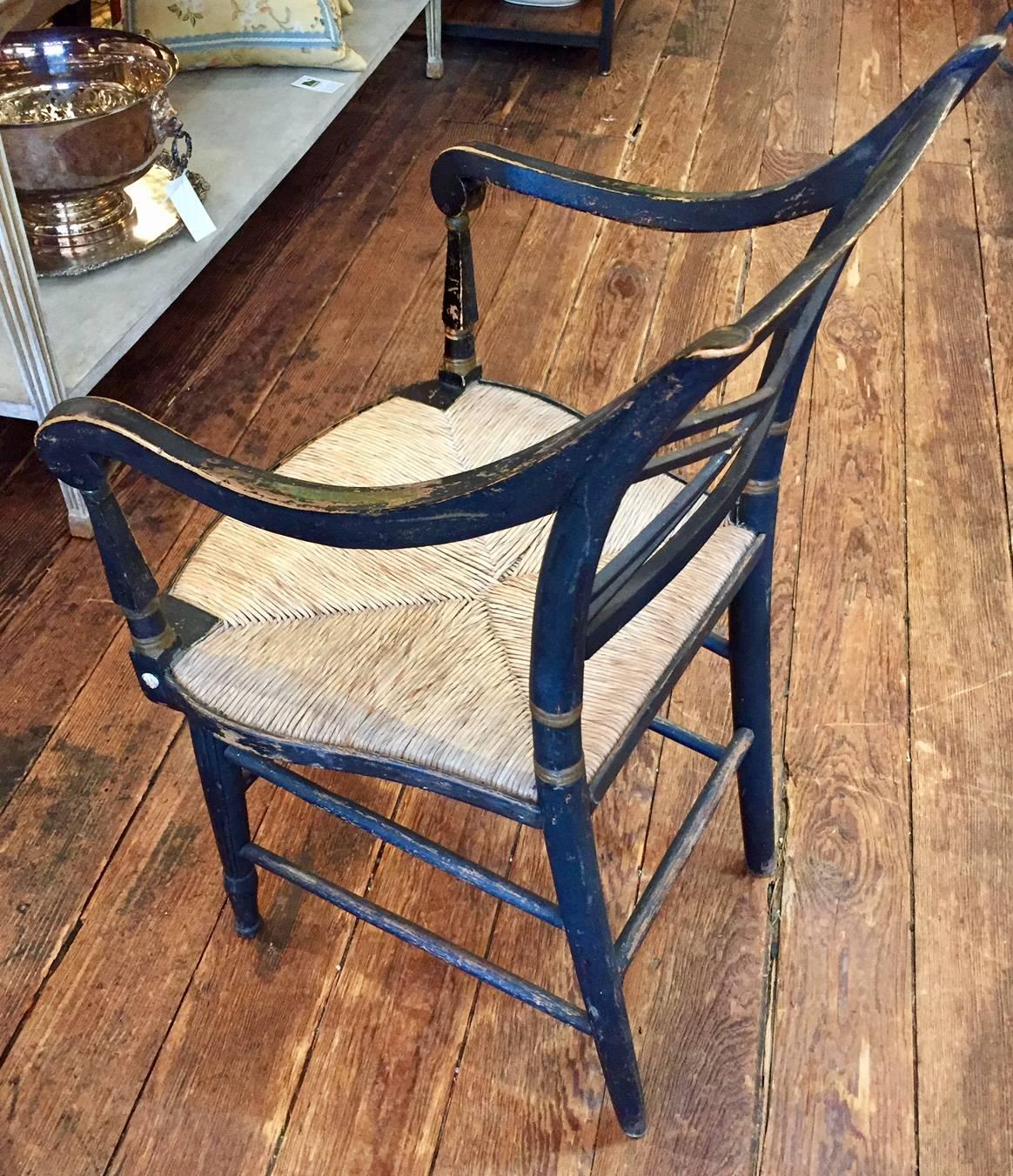 Antique English Empire Armchair with Rush Seat 6