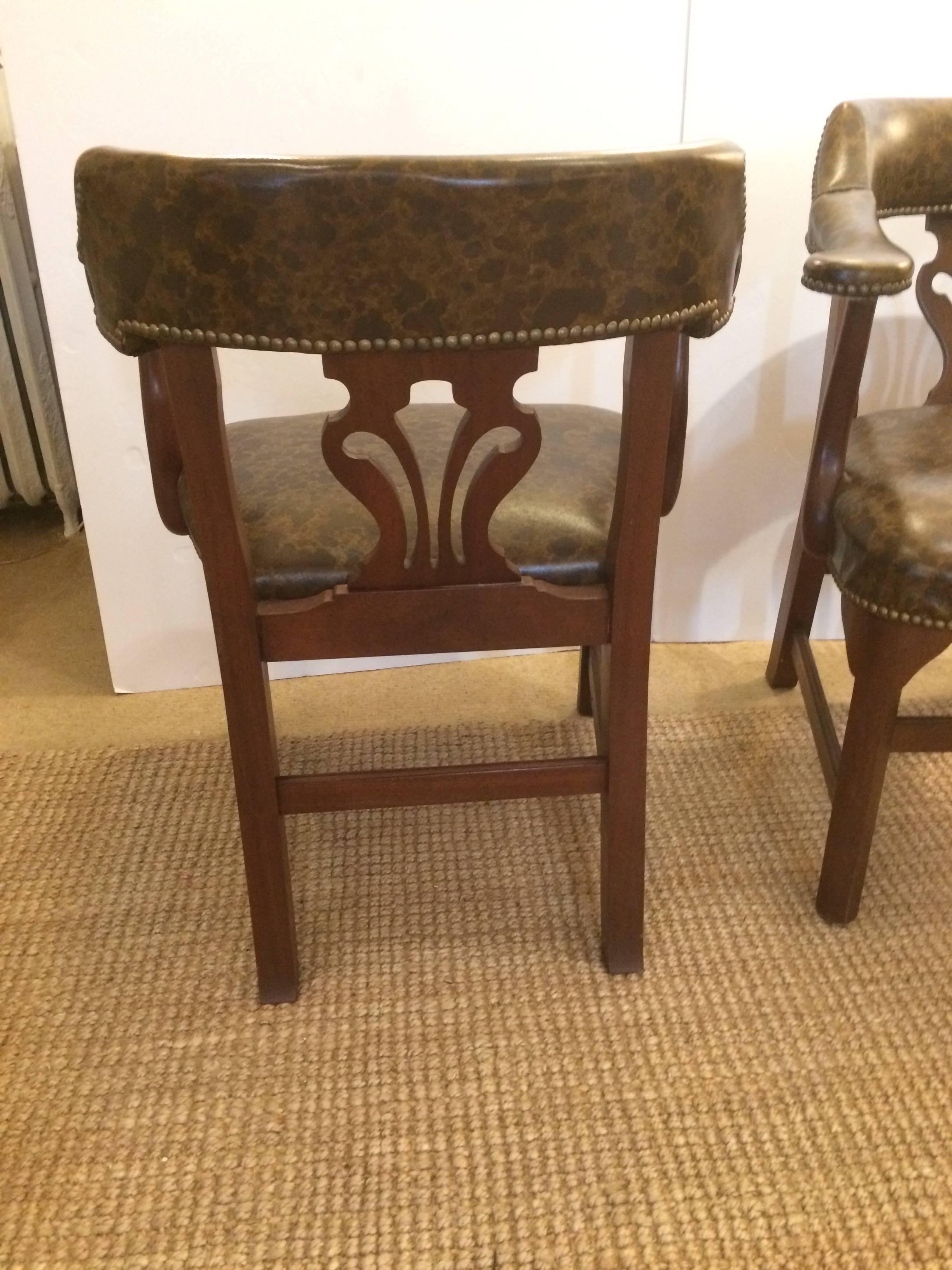 Pair of Faux Tortoise Leather Club Chairs In Excellent Condition In Hopewell, NJ