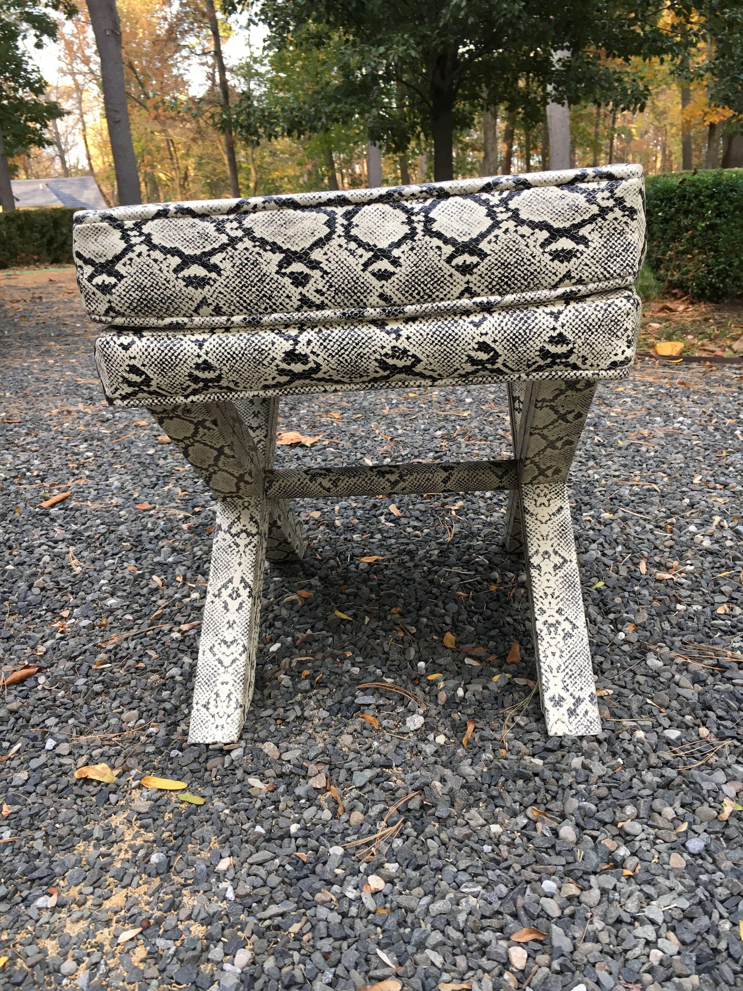 Mid-Century Modern Chic Pair of Hollywood Regency Snakeskin X-Benches