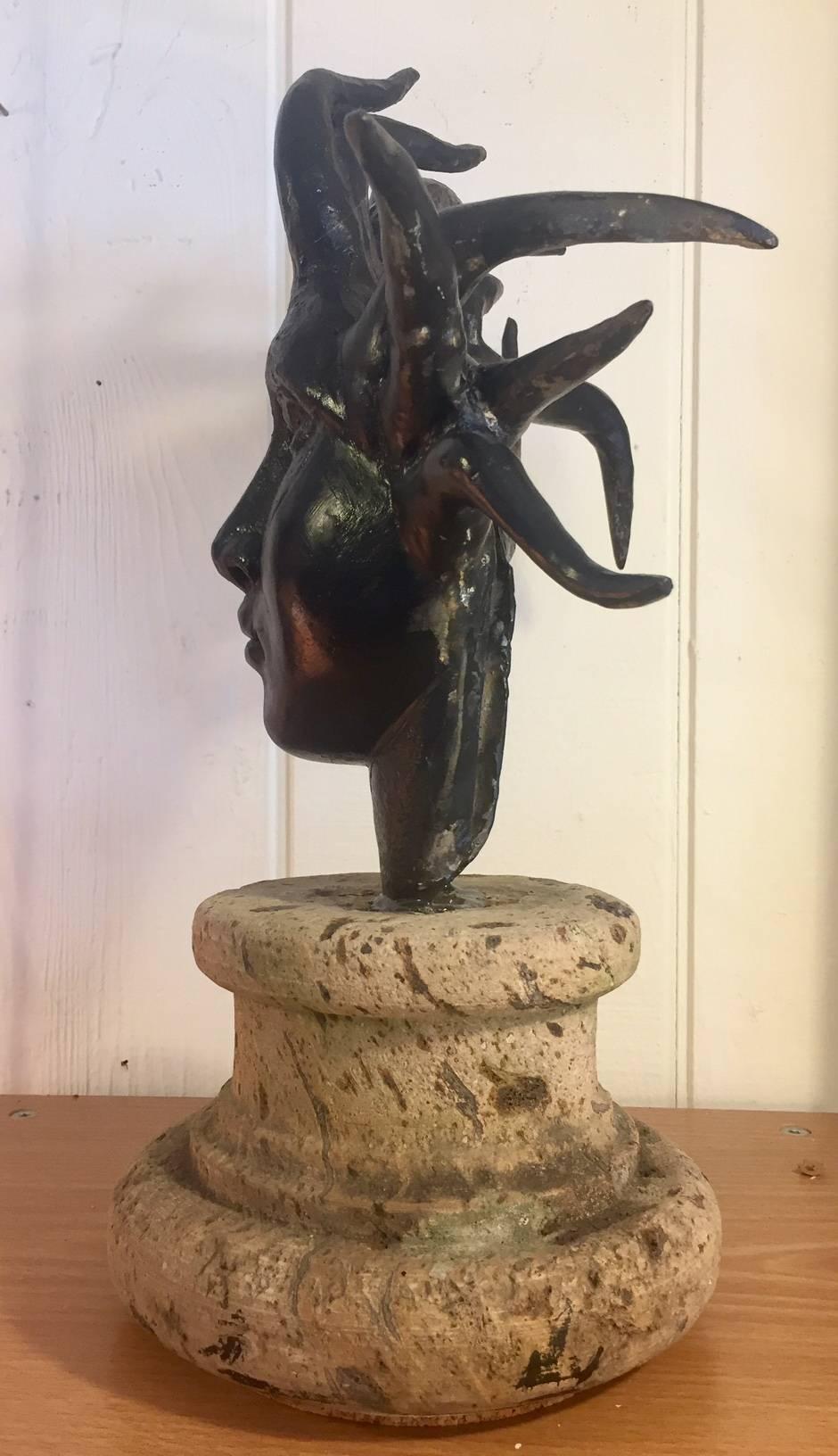 20th Century Striking Black Iron Medusa Sculpture