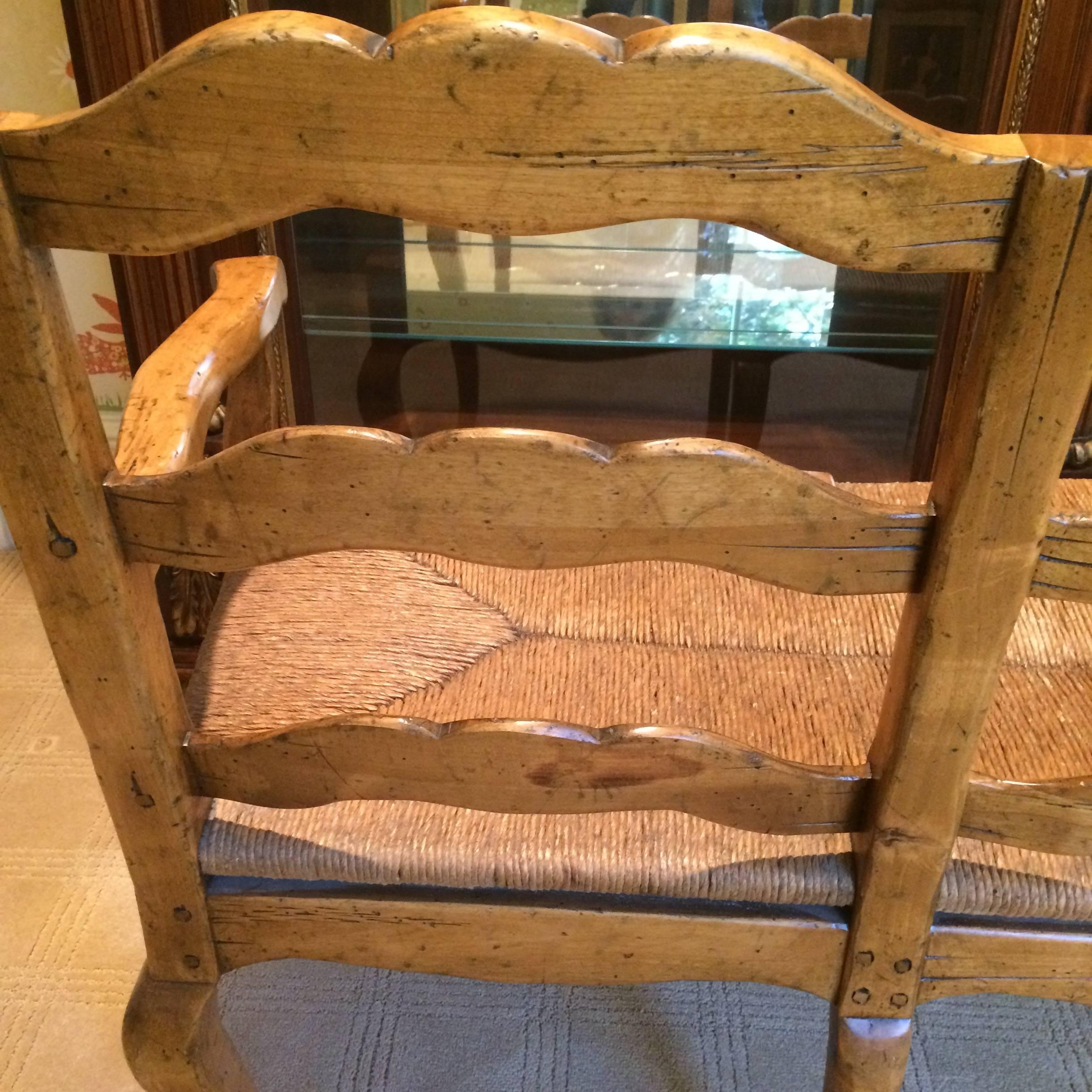 Charming Vintage Wood and Rush Seat Country Bench 1