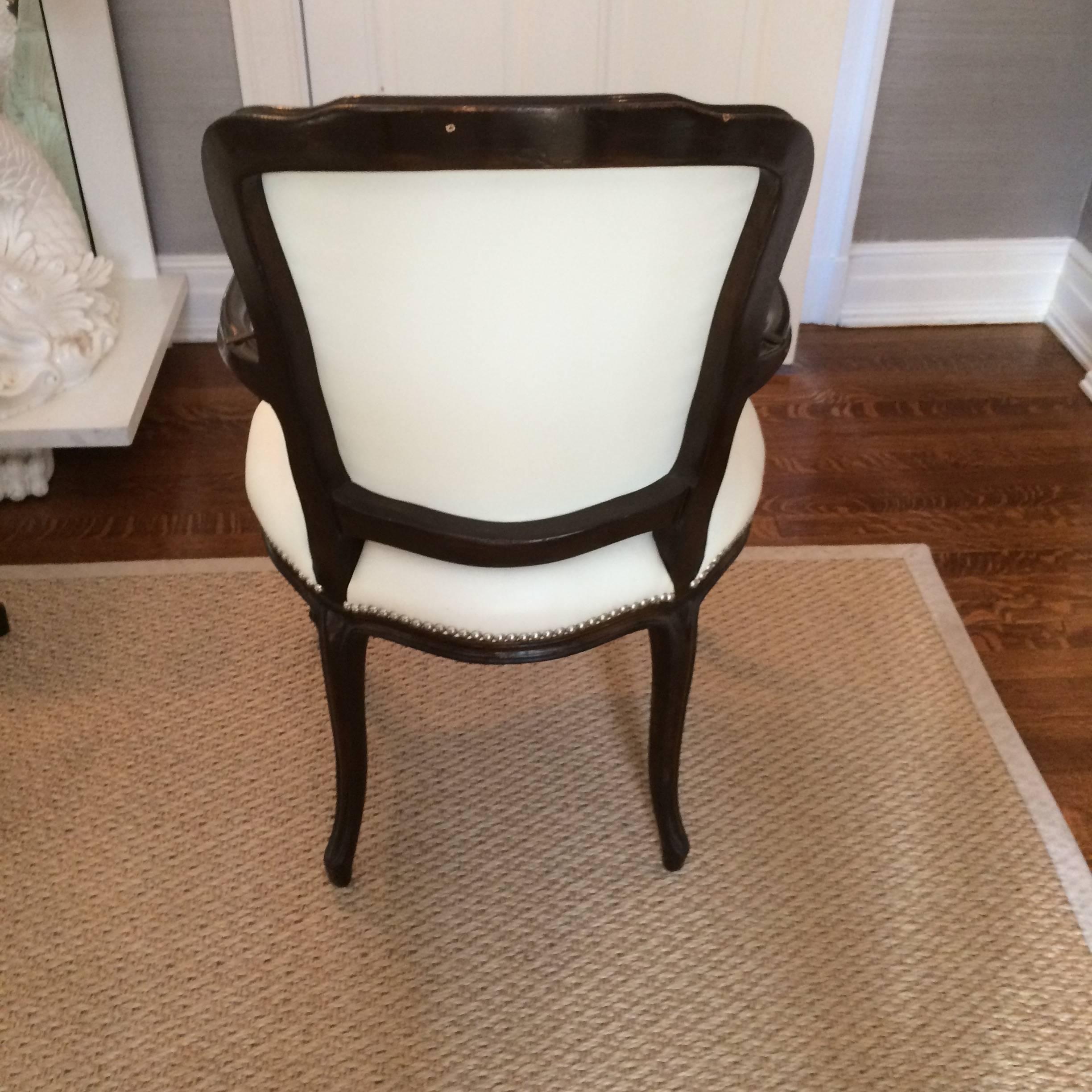 American Set of Ten Glam Vintage Dining Chairs in Updated White Leather