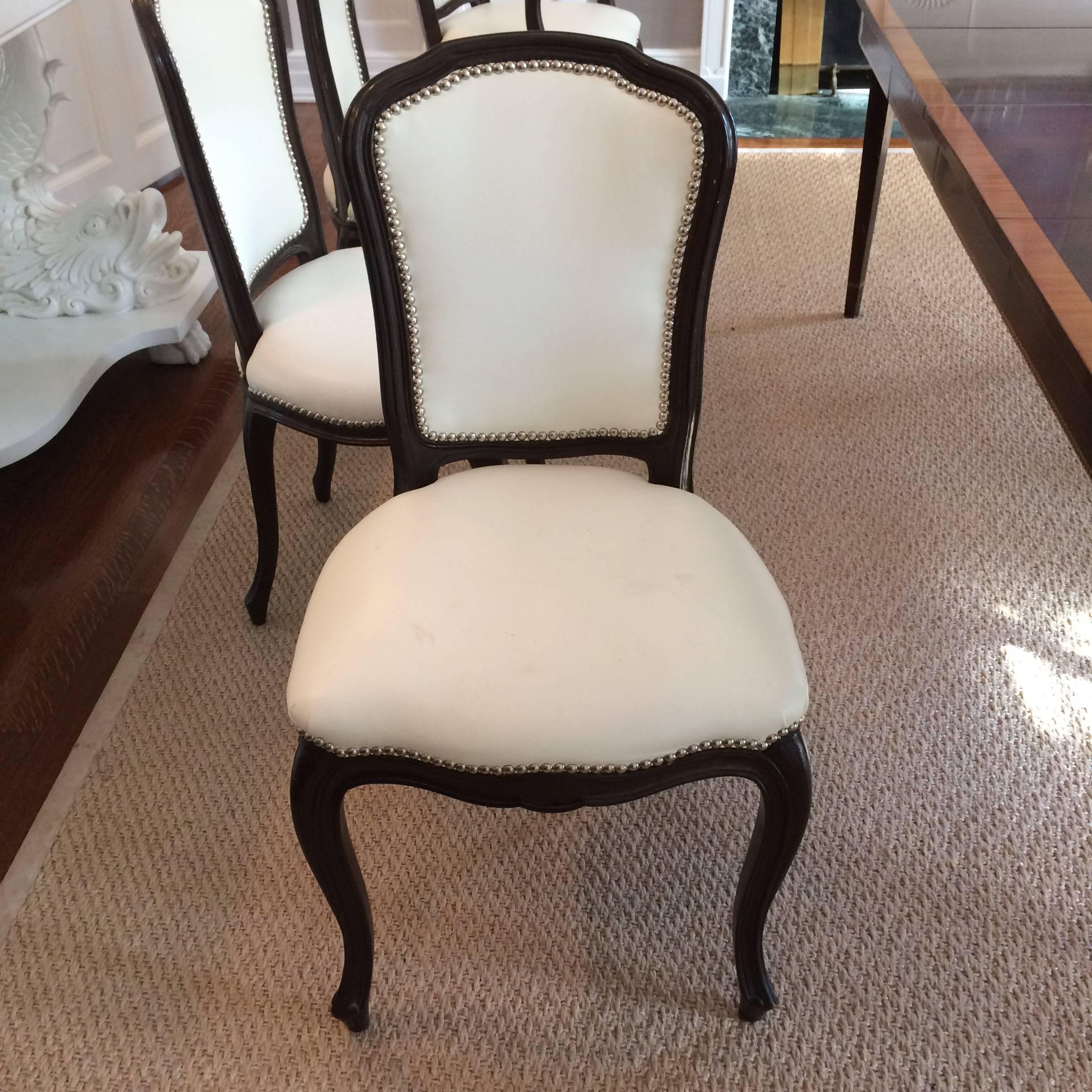 Mid-20th Century Set of Ten Glam Vintage Dining Chairs in Updated White Leather