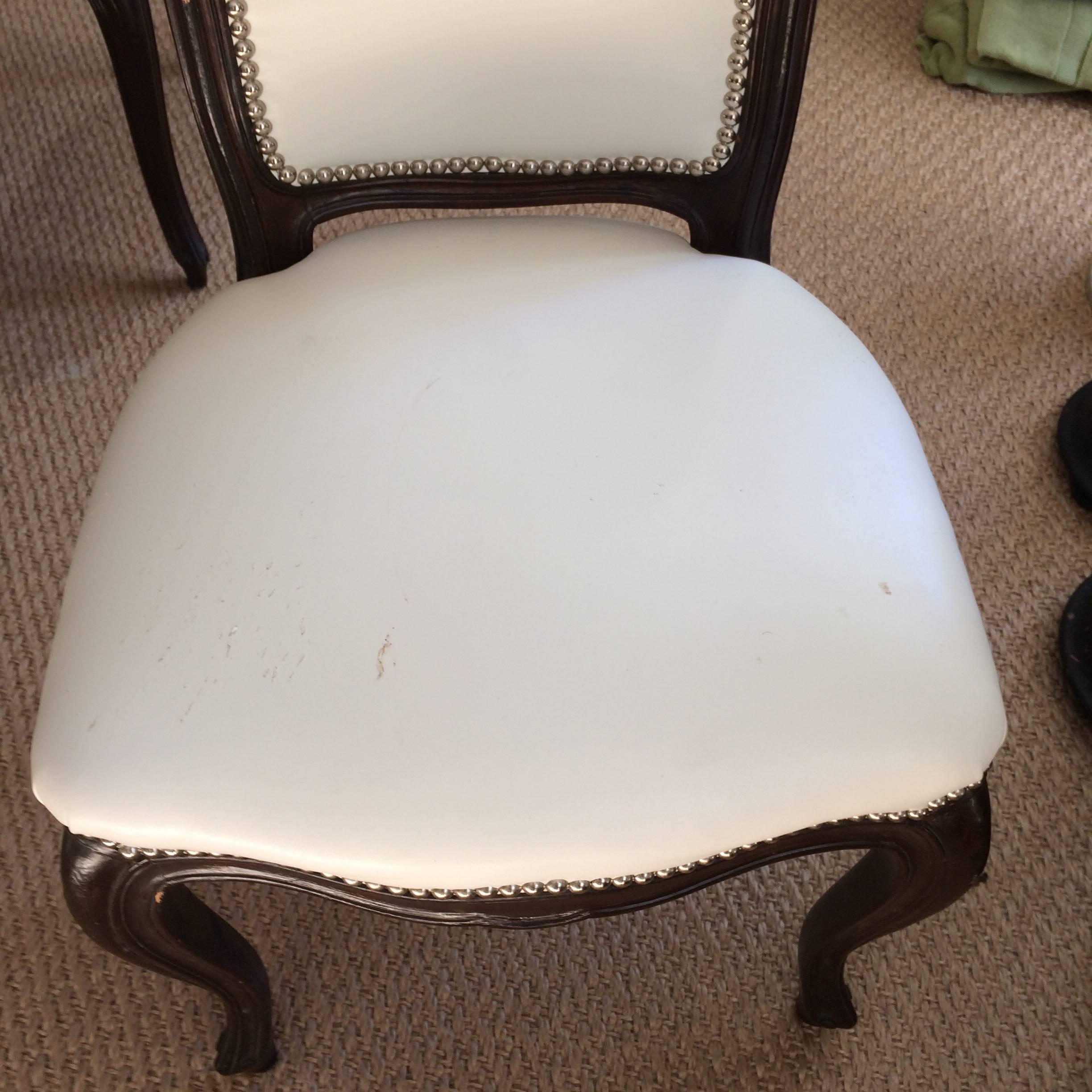 Set of Ten Glam Vintage Dining Chairs in Updated White Leather 4