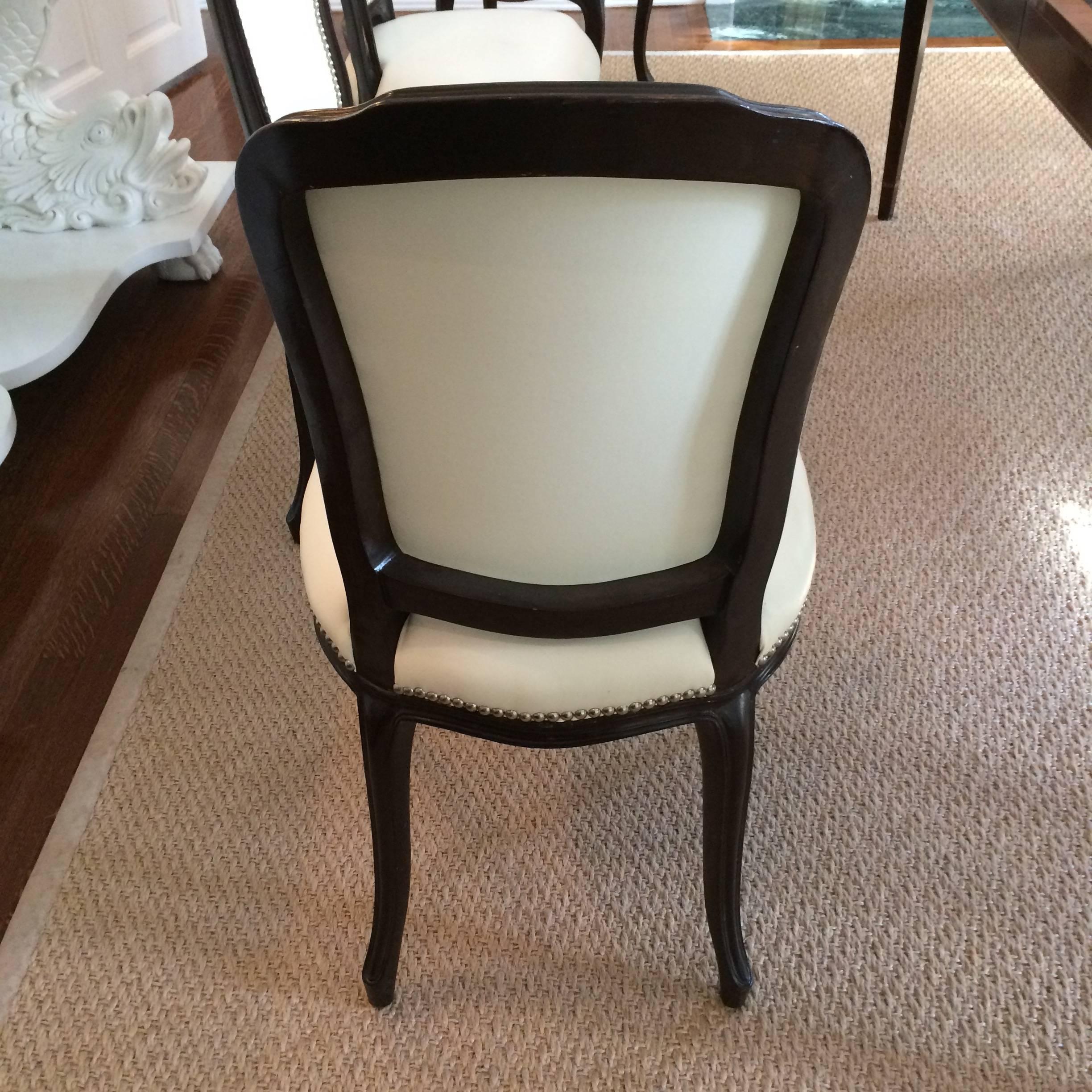 Set of Ten Glam Vintage Dining Chairs in Updated White Leather 5
