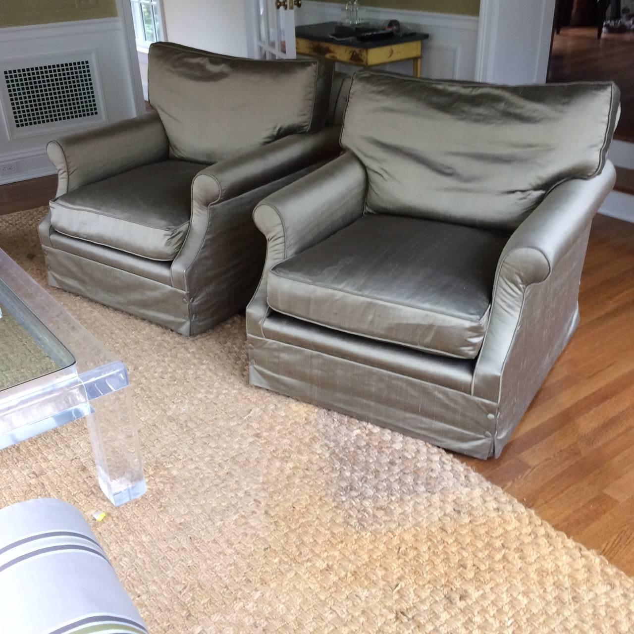 Contemporary Fabulous Pair of Large Down Club Chairs by Kreiss