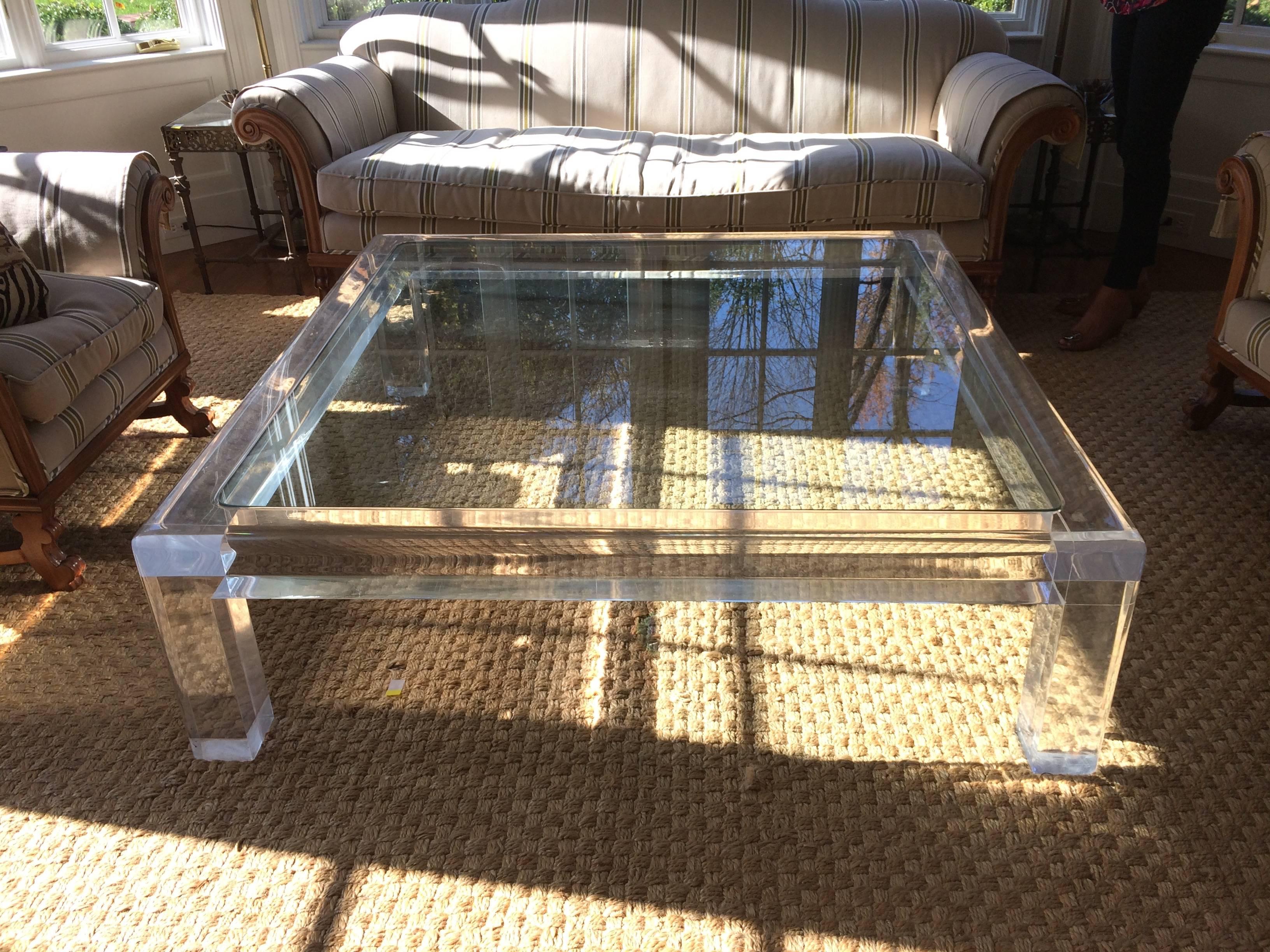 Gargantuan in scale, very impressive chunky Lucite coffee table from the 1970s.