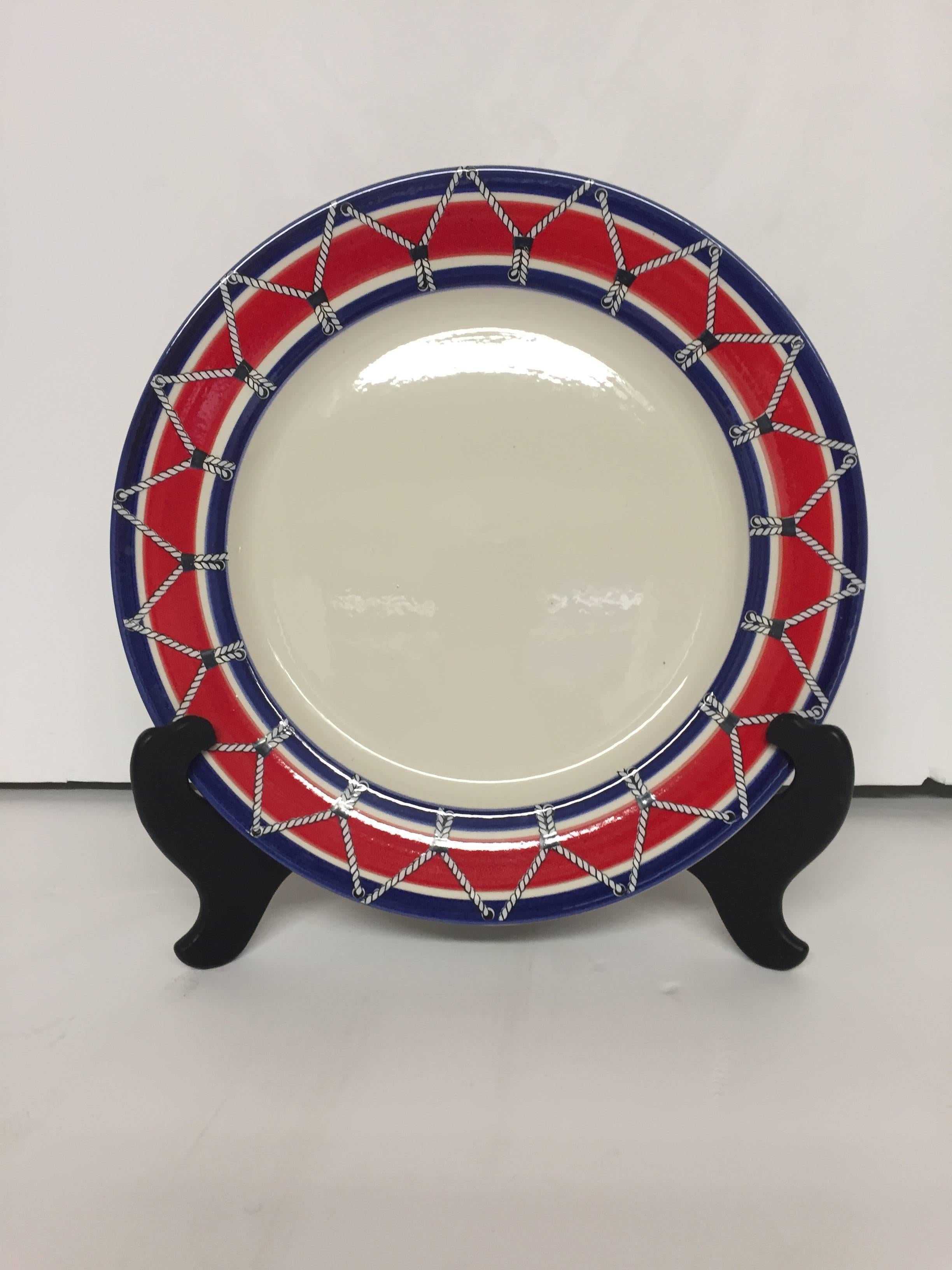 Italian Red White and Blue Mancioli Drum Motiffe Dinnerware