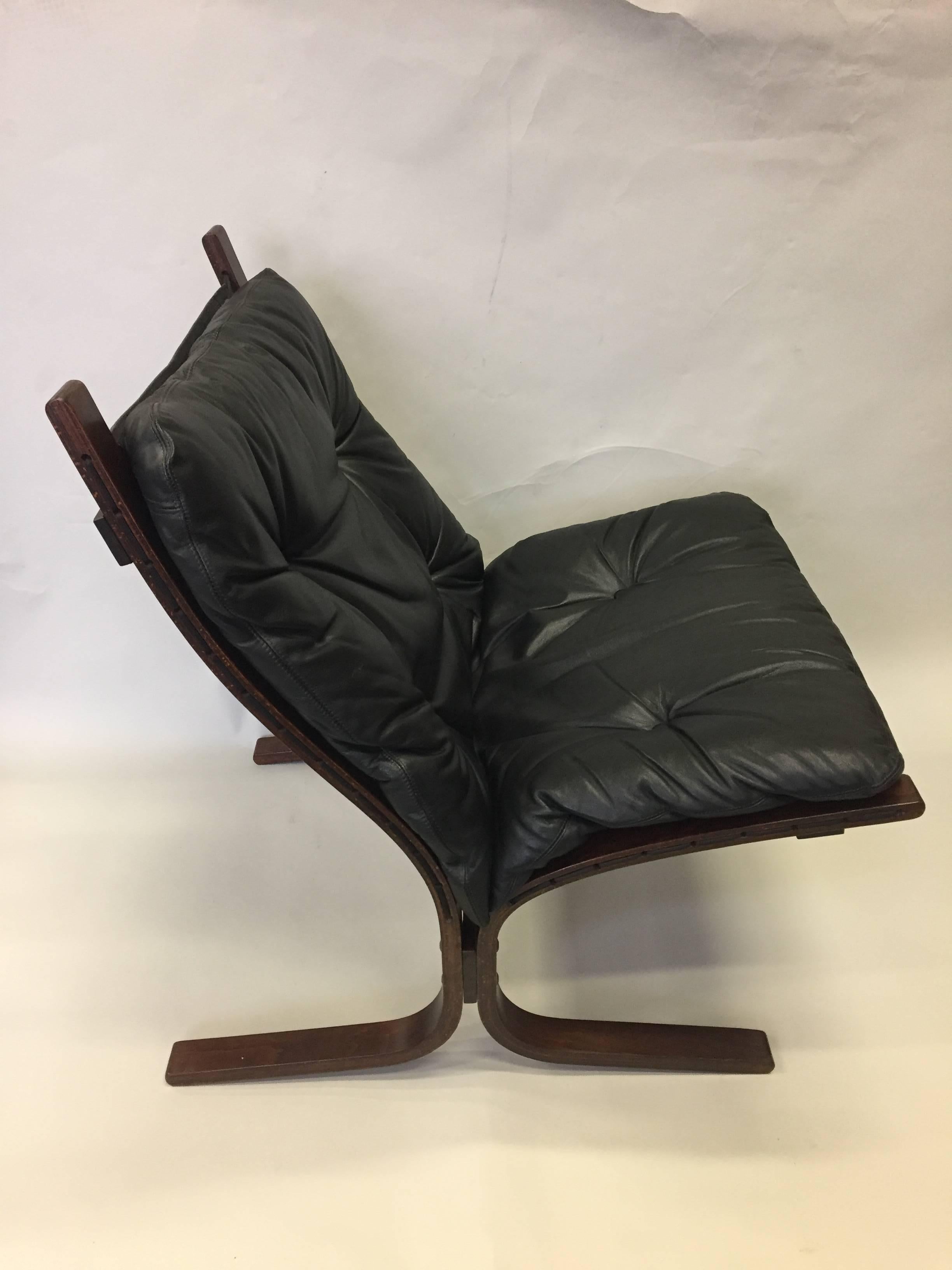 Norwegian Stylish Norgewian Westnofa Black Leather Club Chairs and Ottoman