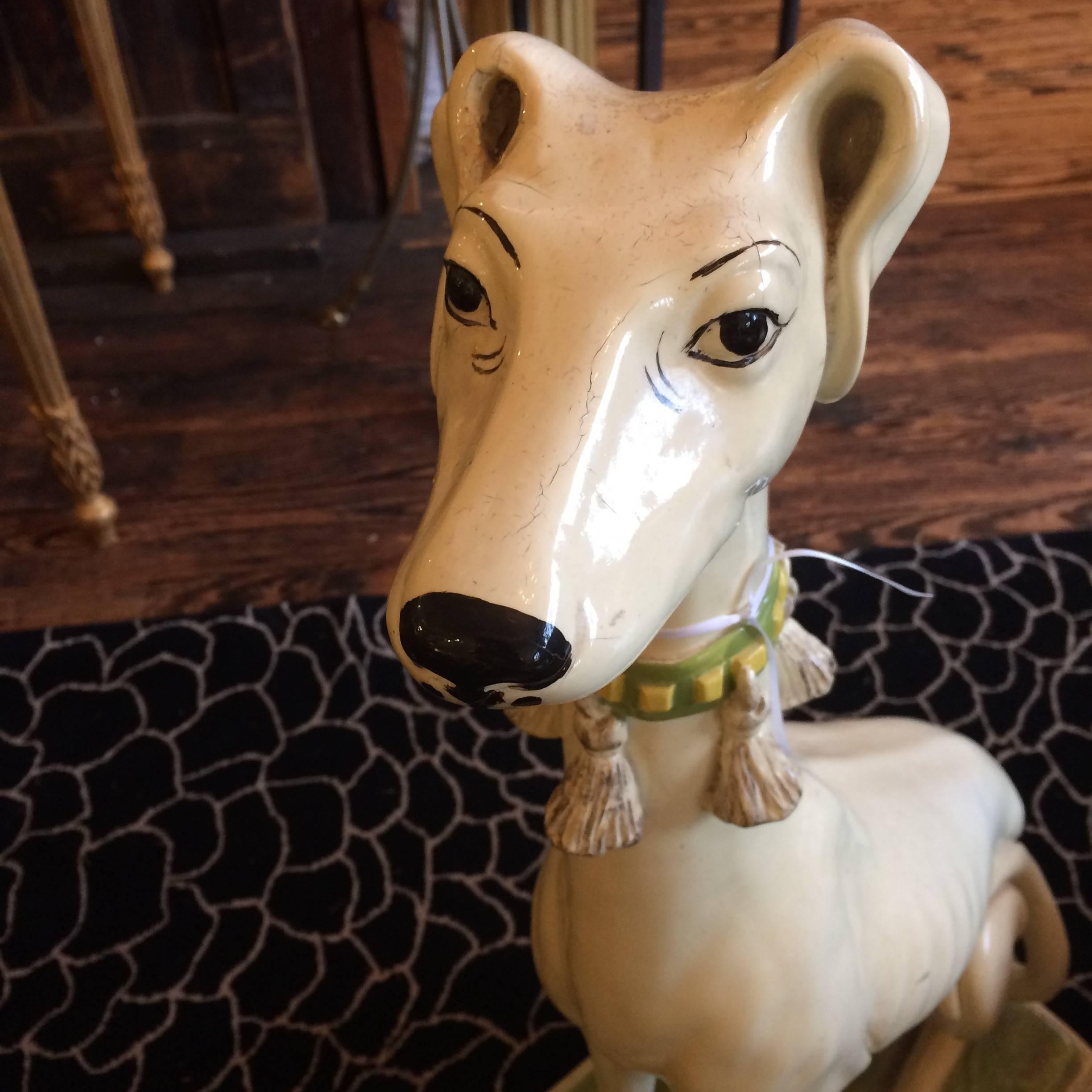 Italian Adorable Elongated Large Whippet Sculpture