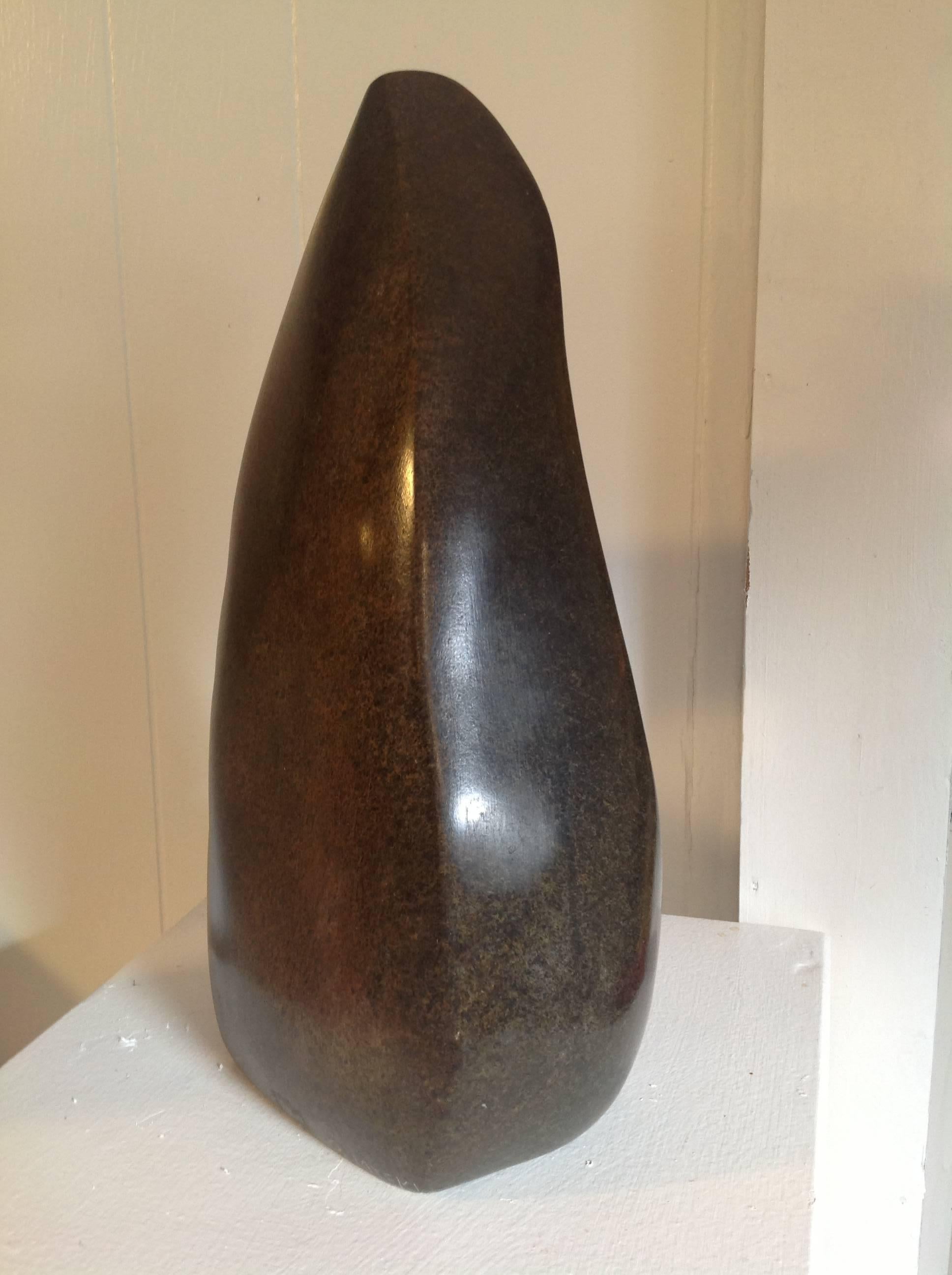 Gorgeous Shona modern abstract sculpture in a dark black Springstone Serpentine.

Richard Mteki was born in Harare, Zimbabwe in 1947. He is one of the most prominent sculptors of the Shona contemporary movement. He was commissioned by the