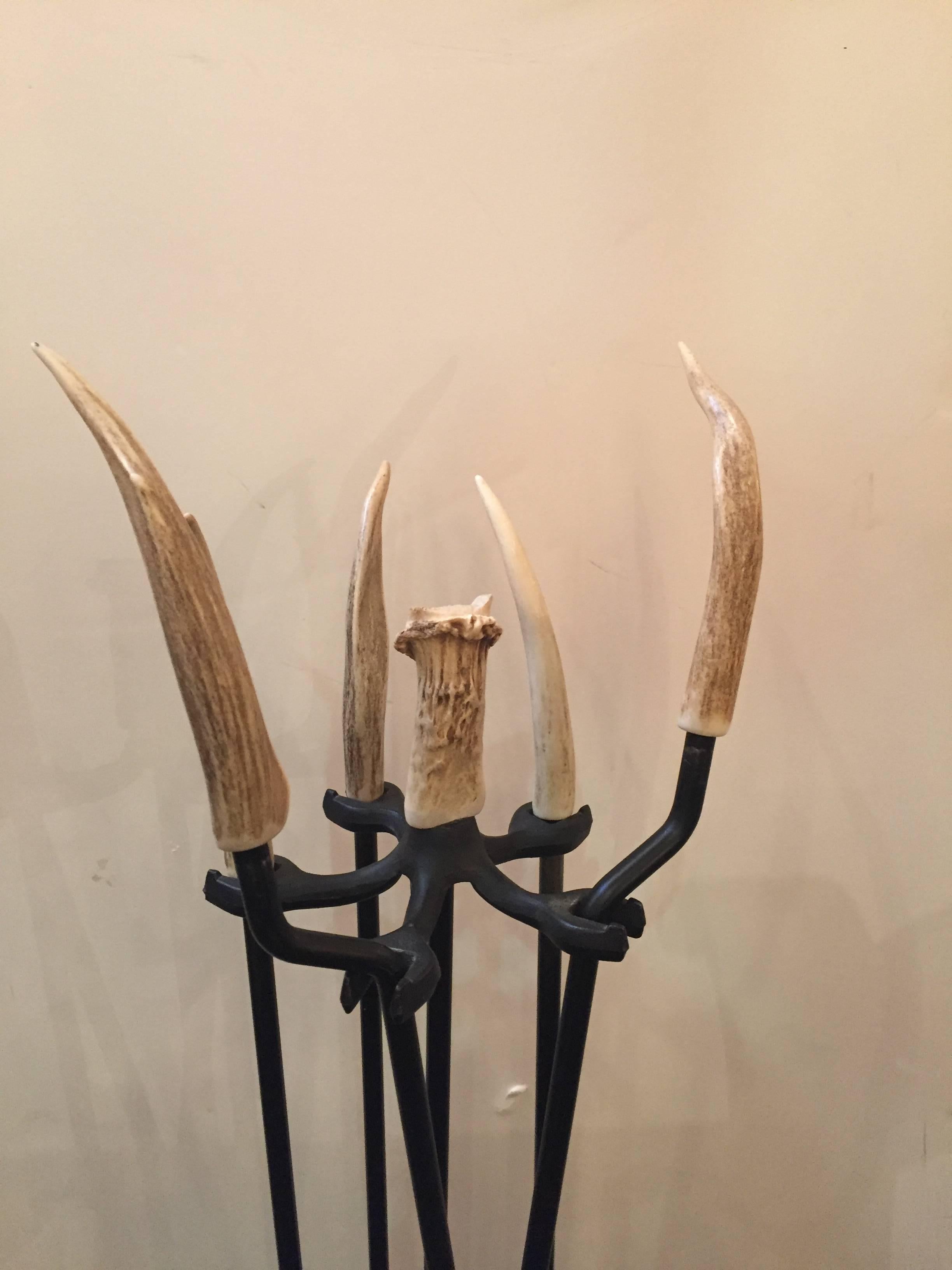 antler fireplace tool set