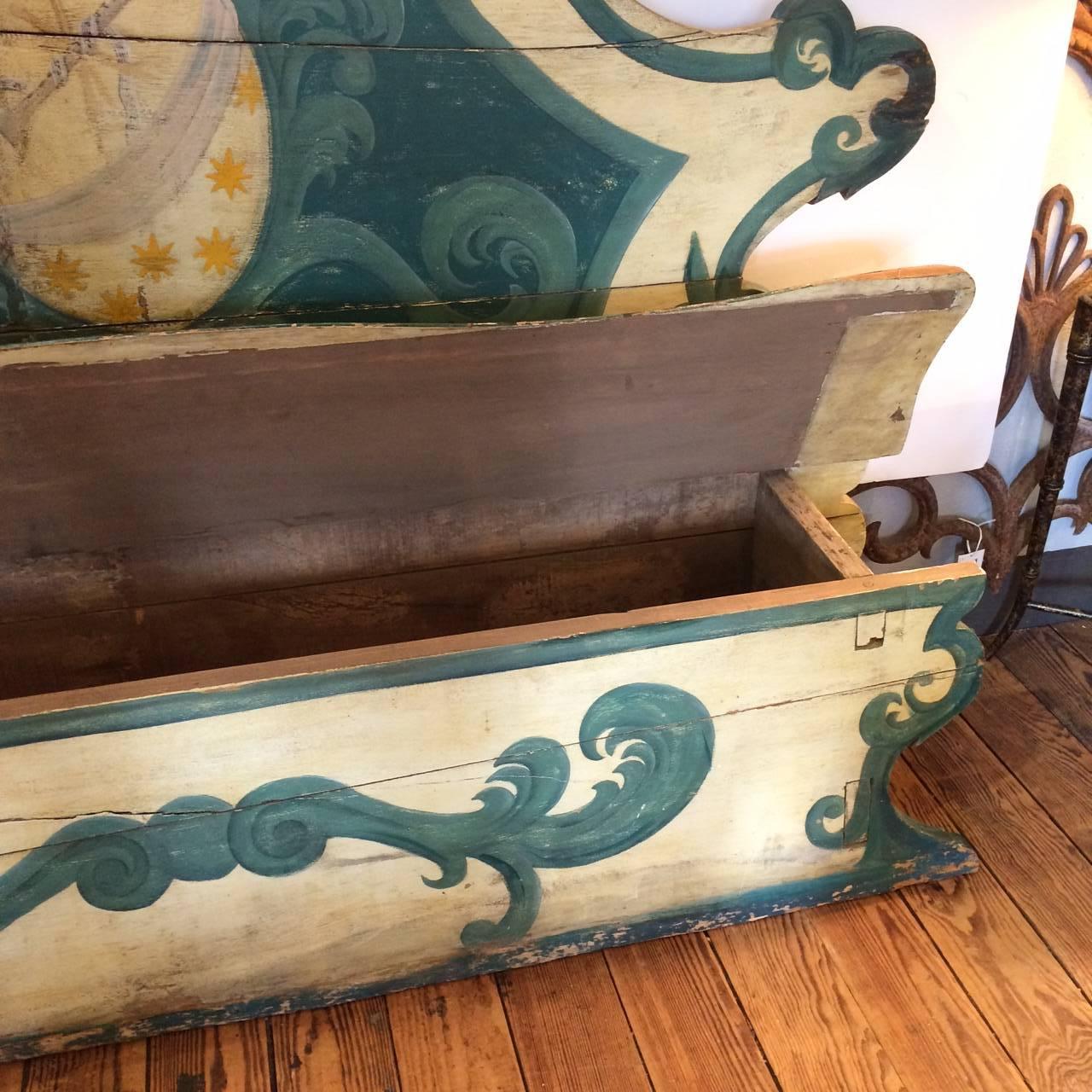 Whimsical Distressed Swedish Style Painted Bench In Good Condition In Hopewell, NJ