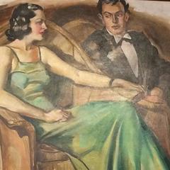 1940s Glamorous Illustration Painting on Canvas