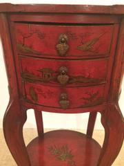 Rich Antique Tomato Red and Gold Chinoiserie Side Table End Table