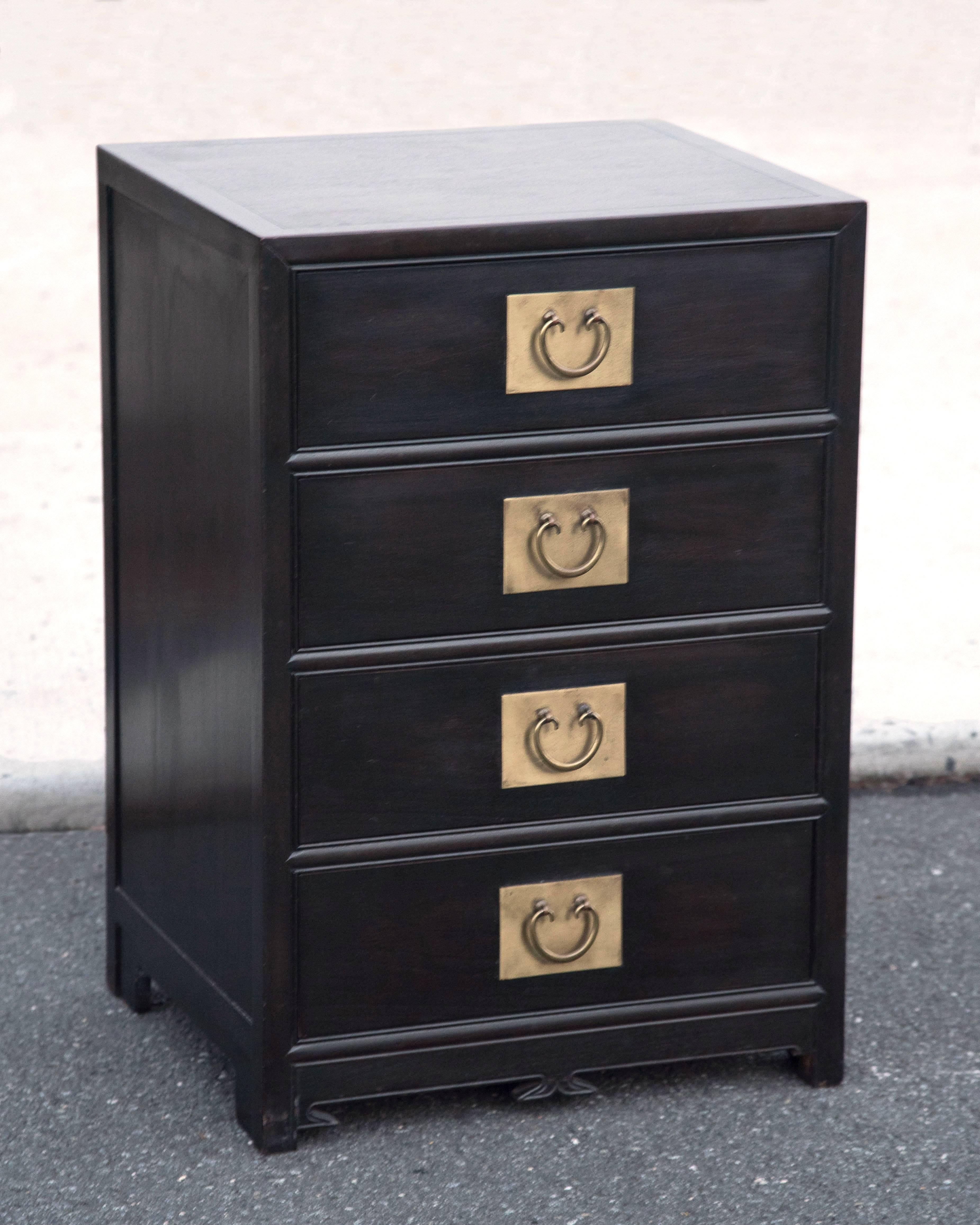 Smashing Set of Baker Ebonized Chest of Drawers with Brass Hardware In Excellent Condition In Hopewell, NJ