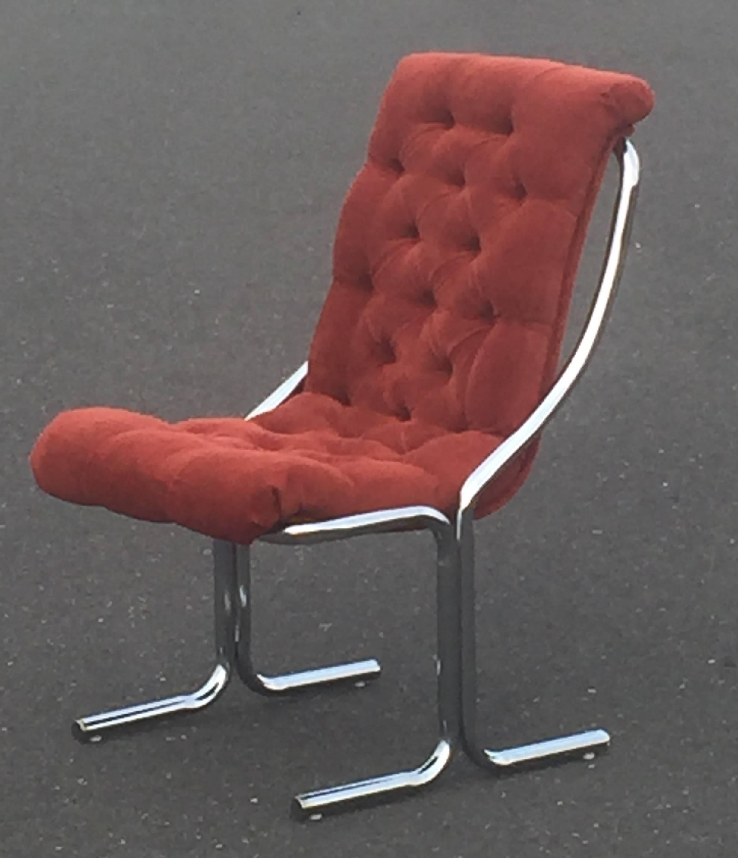 American Super Cool Set of Six Daystrom Mid-Century Modern Chrome and Velour Chairs