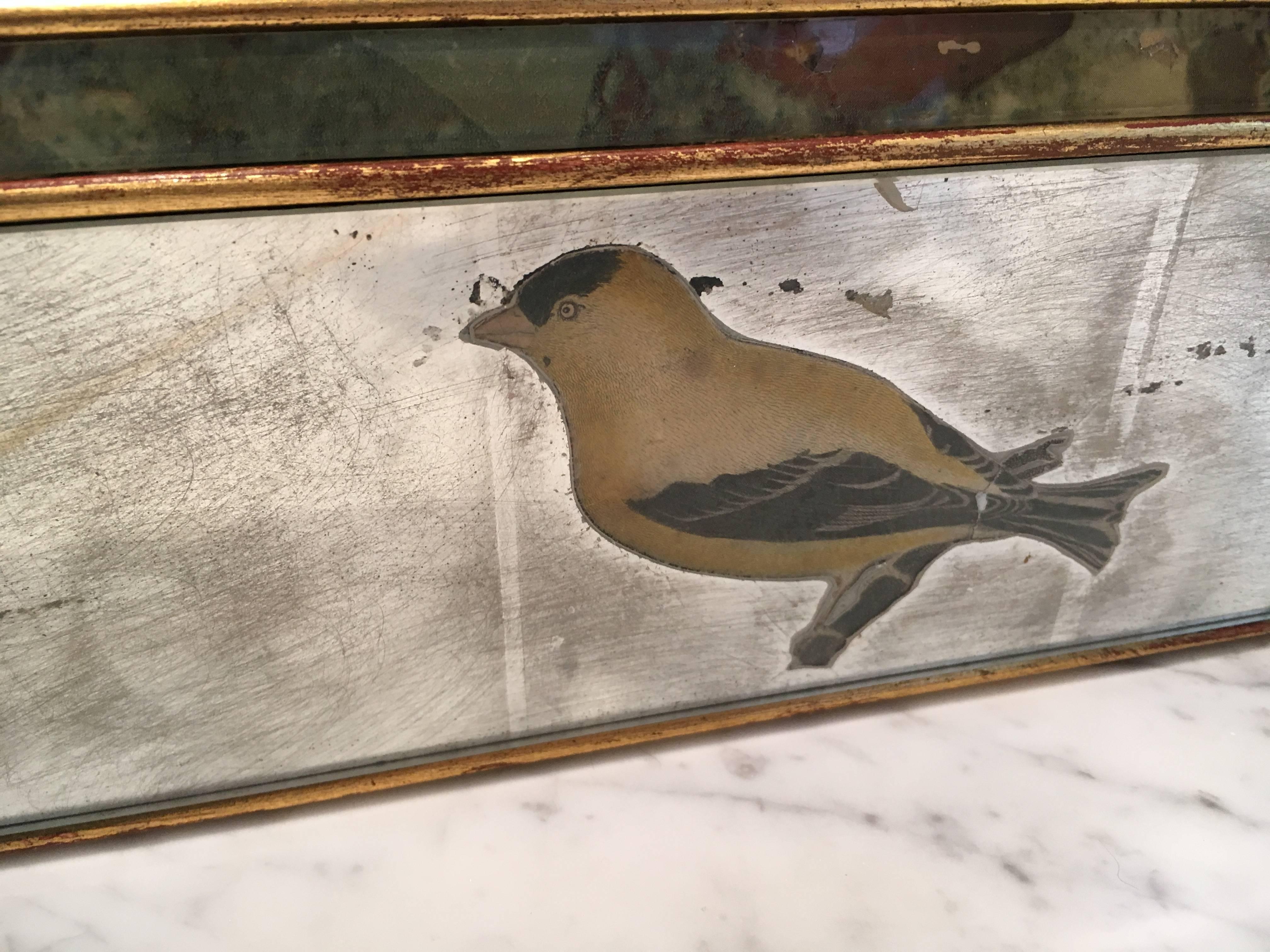 Lovely Vintage Rectangular Decoupage Mirror with Bird Motiffe In Excellent Condition In Hopewell, NJ