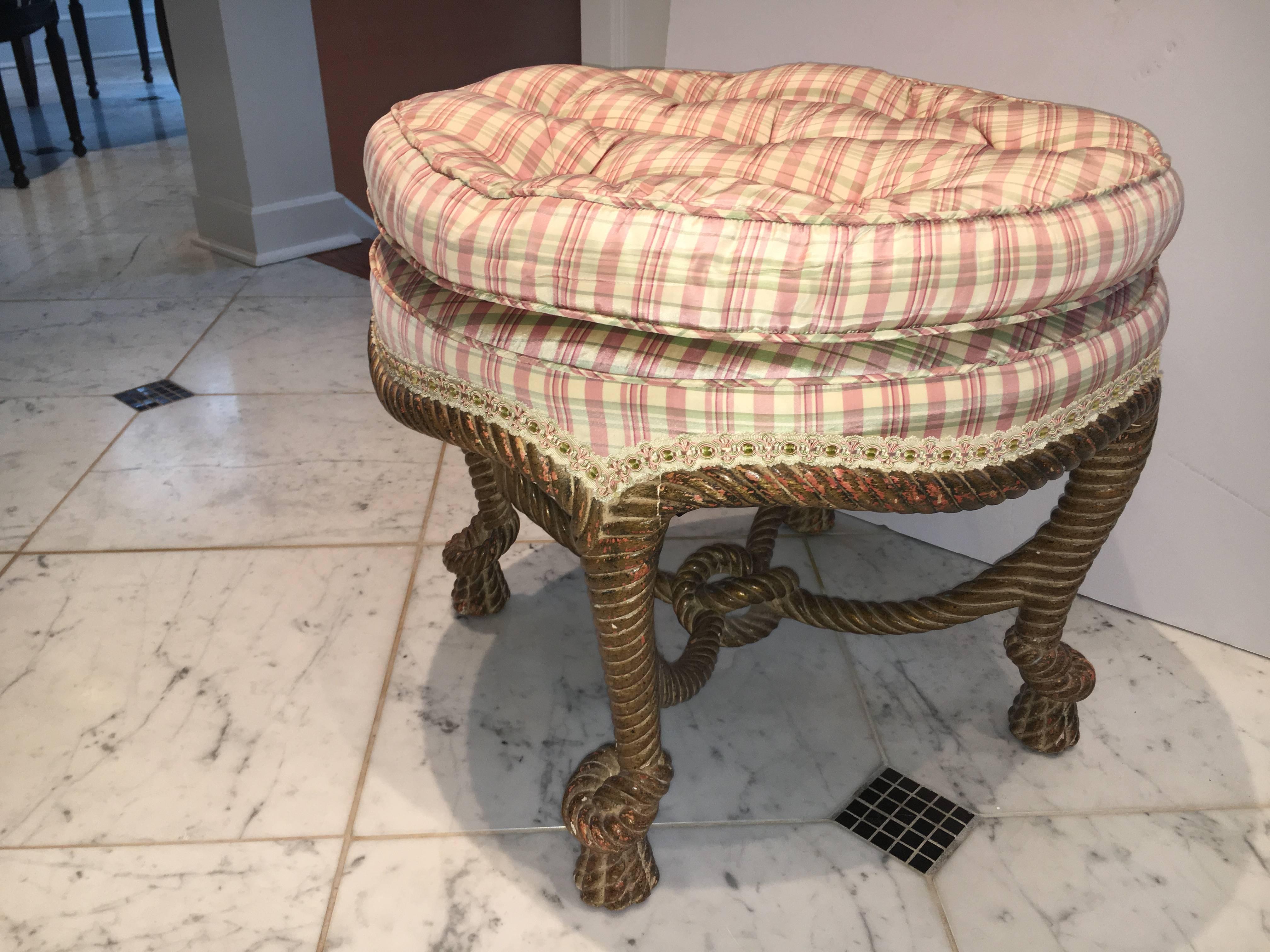 American Wonderful Ottoman with Giltwood Base and Upholstered Seat
