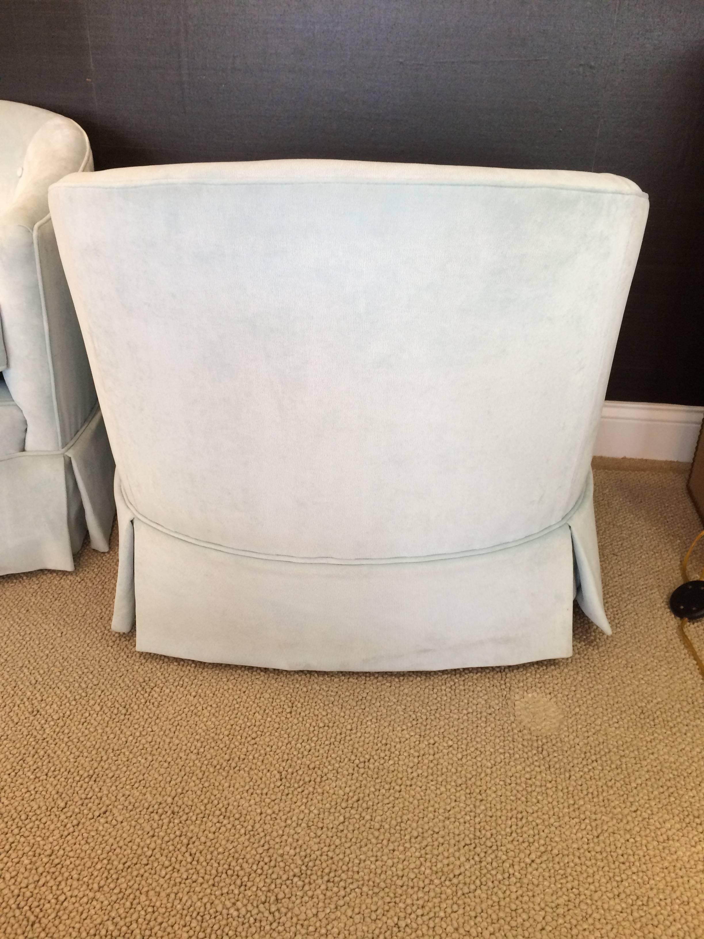 Pair of Sexy Pale Blue Silk Velvet Swivel Club Chairs In Excellent Condition In Hopewell, NJ