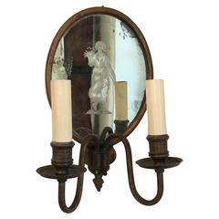 Lovely 19th Century Brass and Etched Mirror Sconce