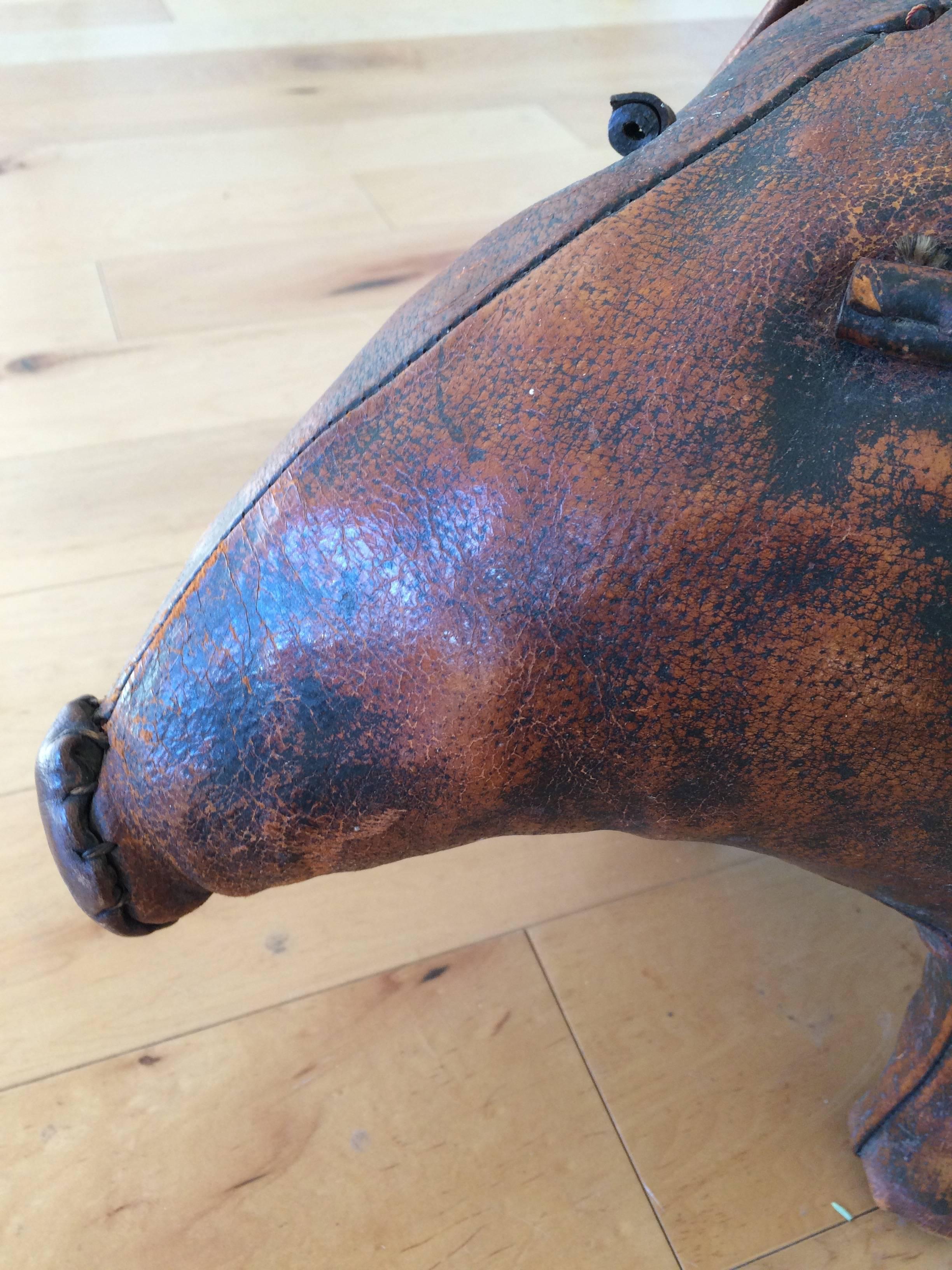 Early 20th Century Adorable Abercrombie & Fitch Distressed Leather Pig Ottoman