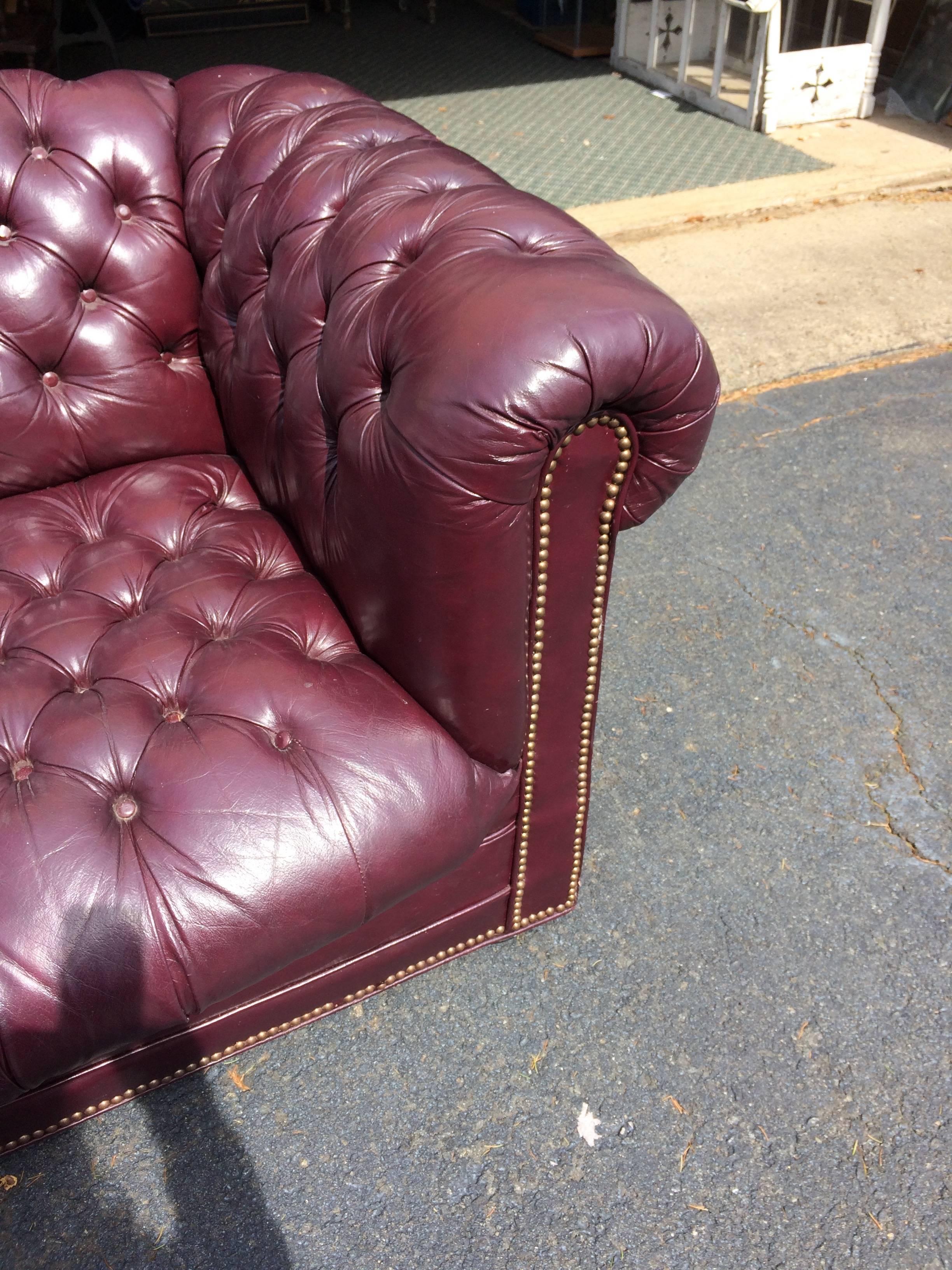 Rich Eggplant Leather Vintage Tufted Chesterfield Sofa 1