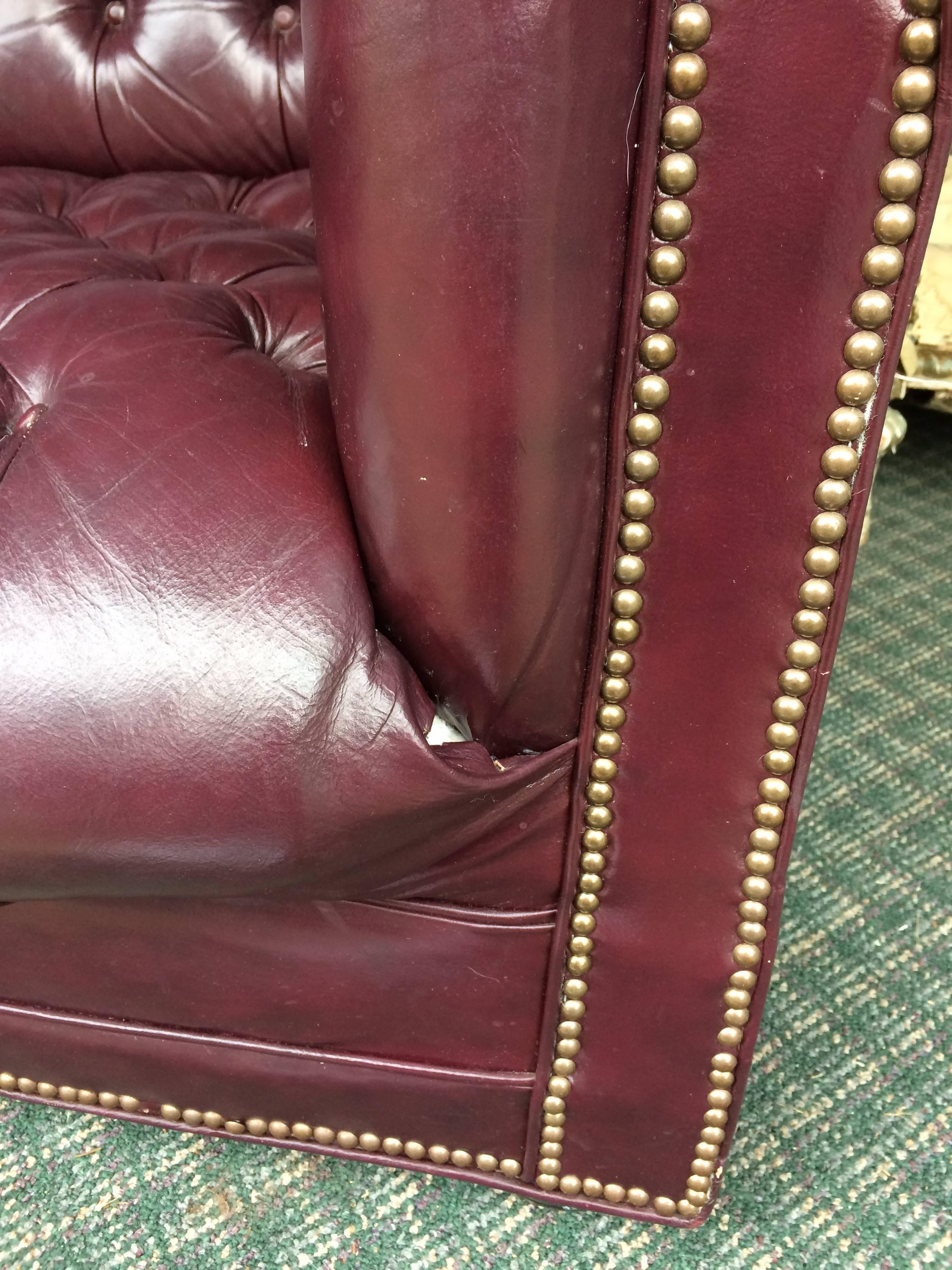 Rich Eggplant Leather Vintage Tufted Chesterfield Sofa 2