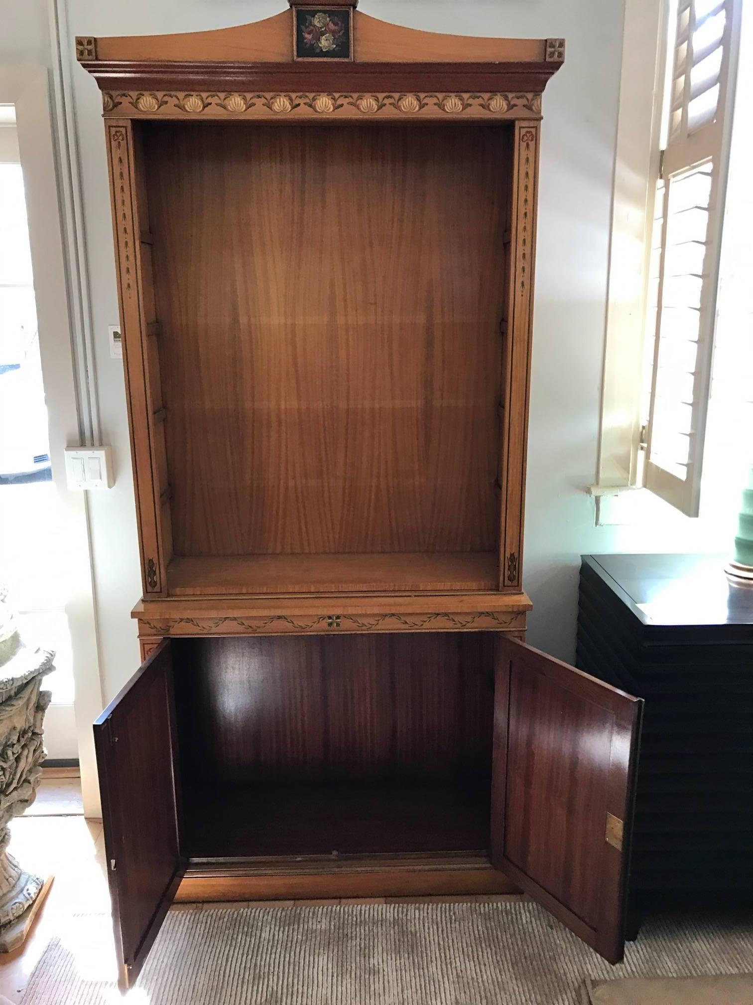 Charming Regency Style Satinwood Bookcase Cabinet 2
