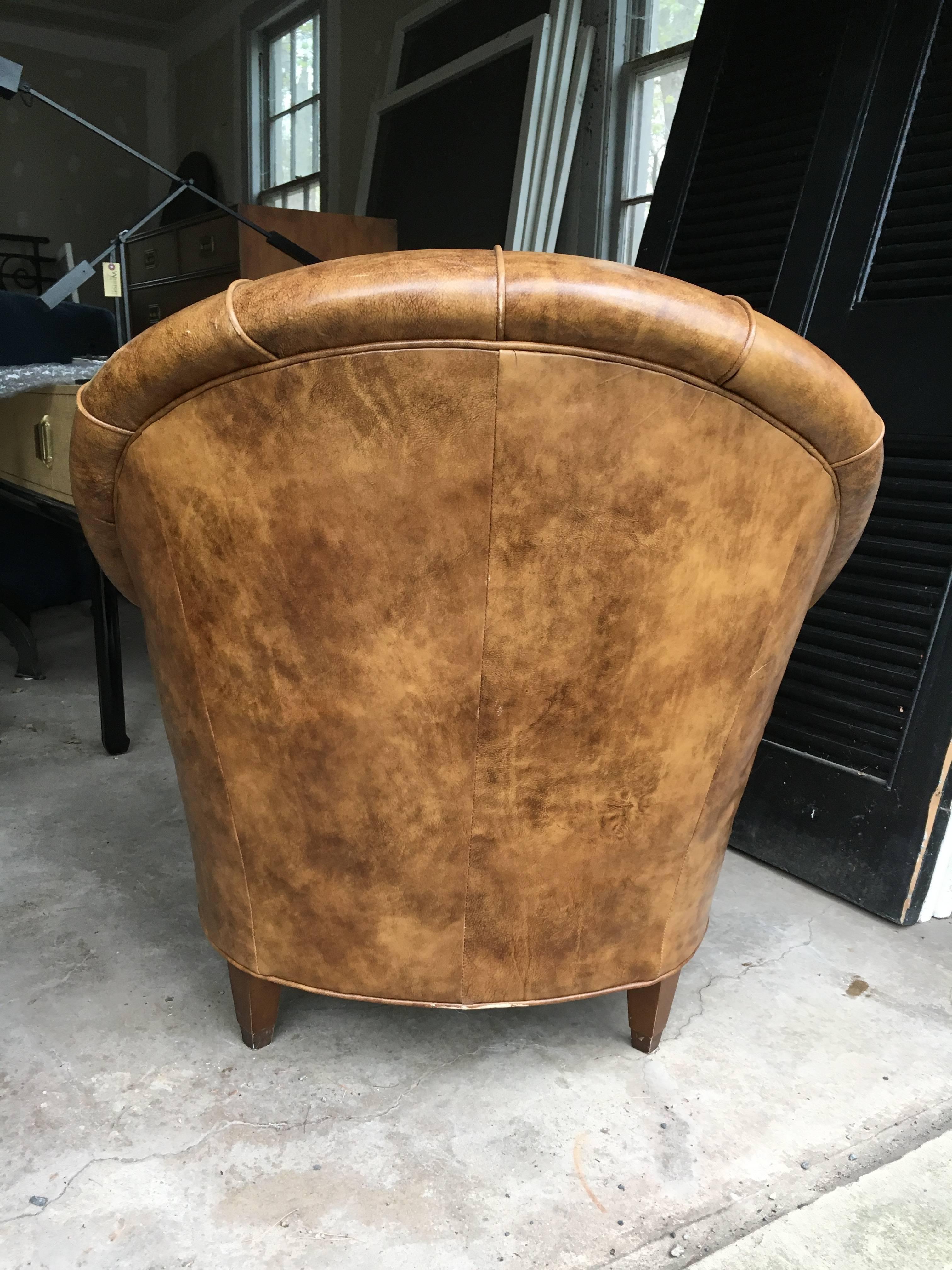 American Yummy Barrel Shaped Tufted Leather Club Chair