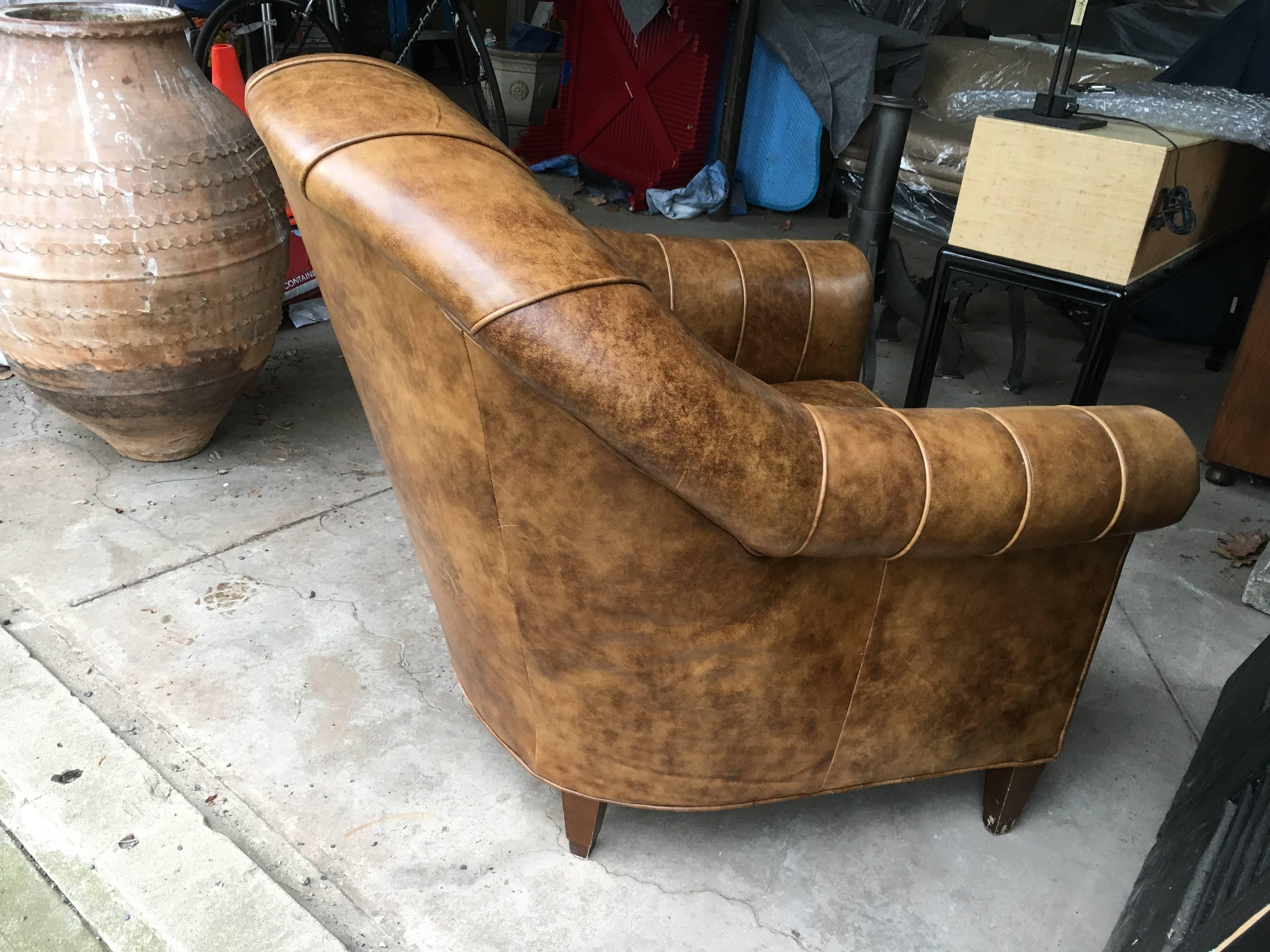 Yummy Barrel Shaped Tufted Leather Club Chair In Excellent Condition In Hopewell, NJ