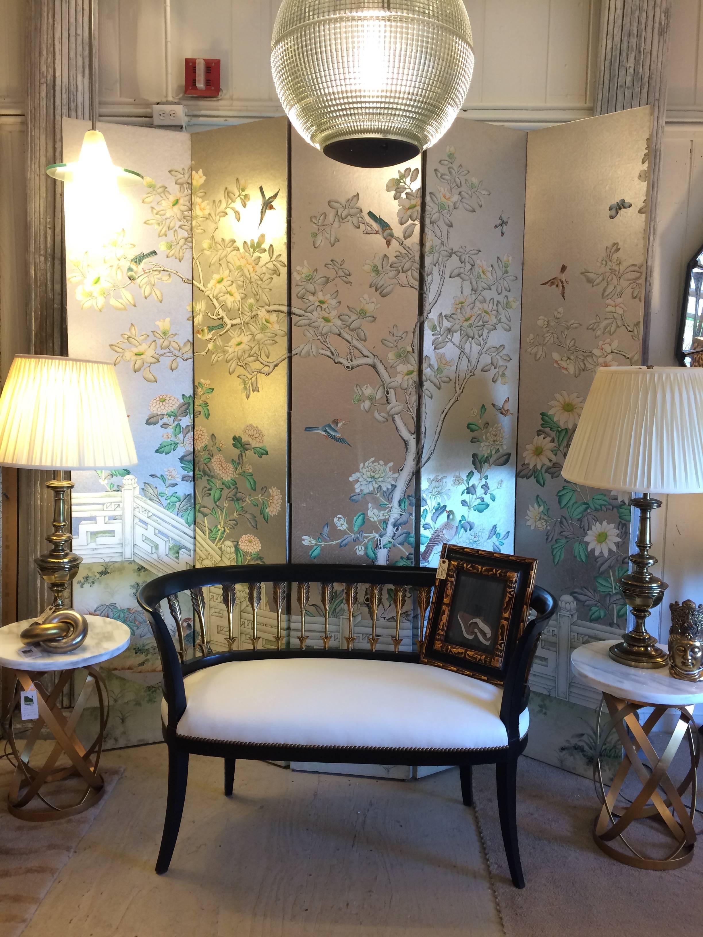 Magnificent and Monumental Silver Leaf Hand-Painted 5 Panel Screen 5