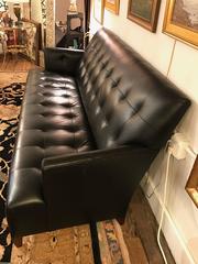 Sleek Black Leather Italian Mid-Century Modern Tufted Sofa