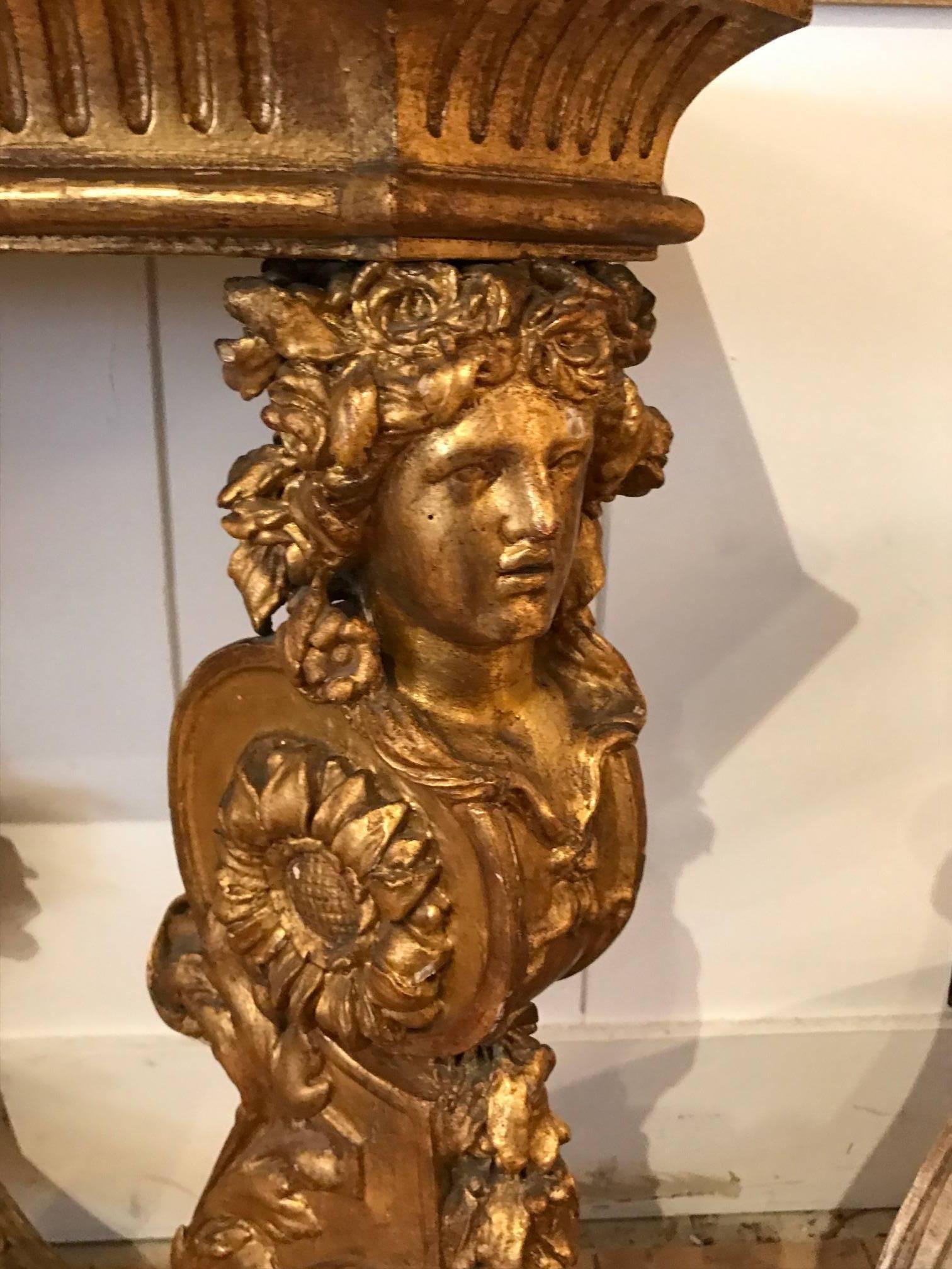 Magnificent Giltwood and Marble Louis XIV Style Console Table In Excellent Condition In Hopewell, NJ