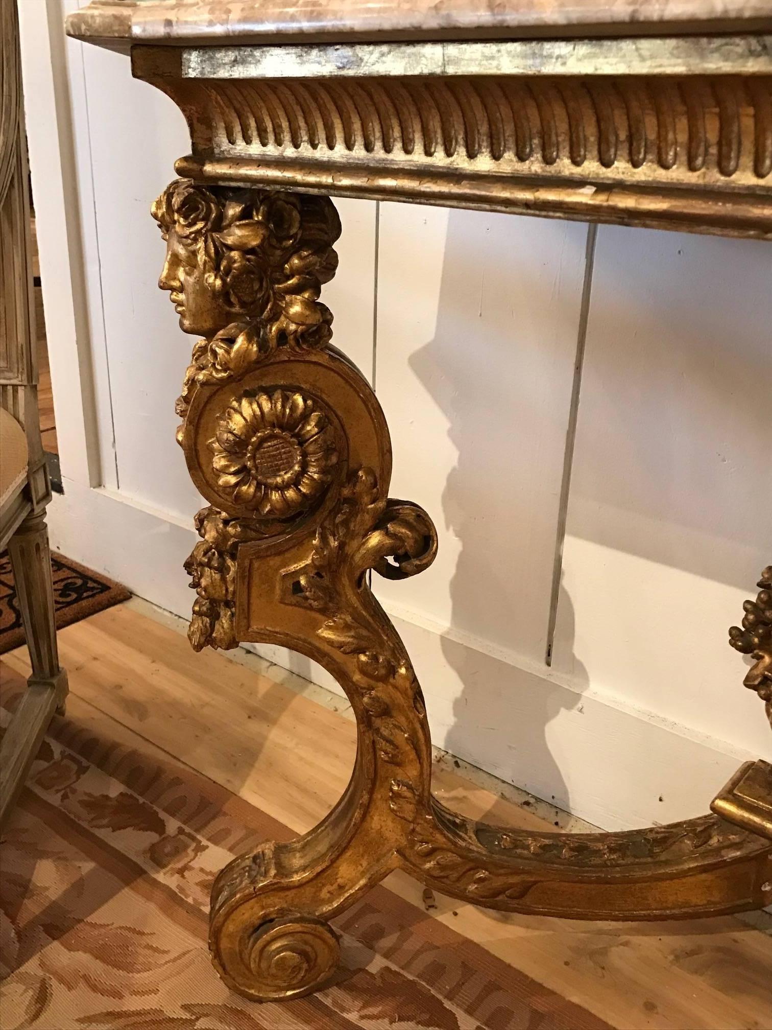 Early 20th Century Magnificent Giltwood and Marble Louis XIV Style Console Table