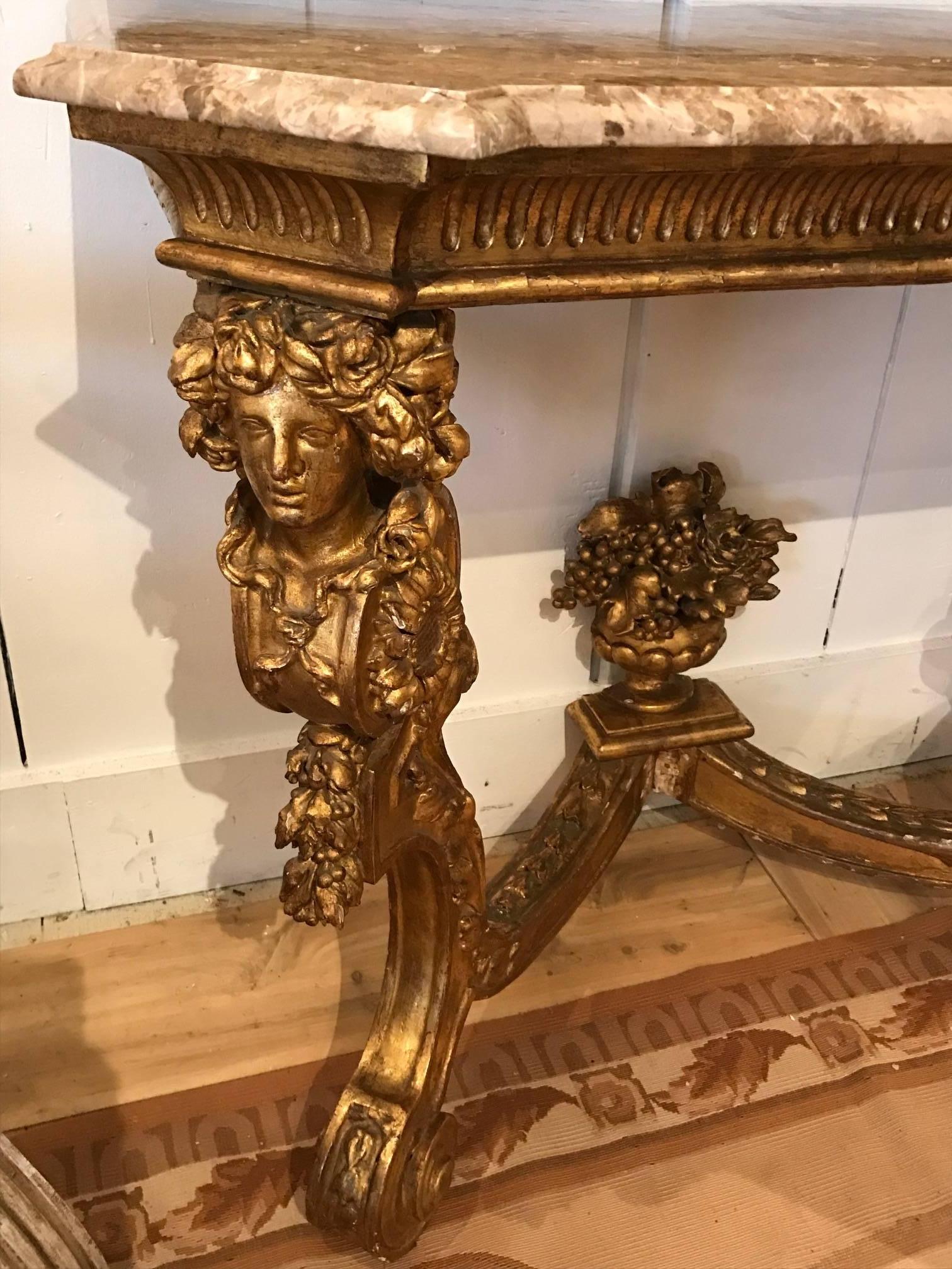 Magnificent Giltwood and Marble Louis XIV Style Console Table 2