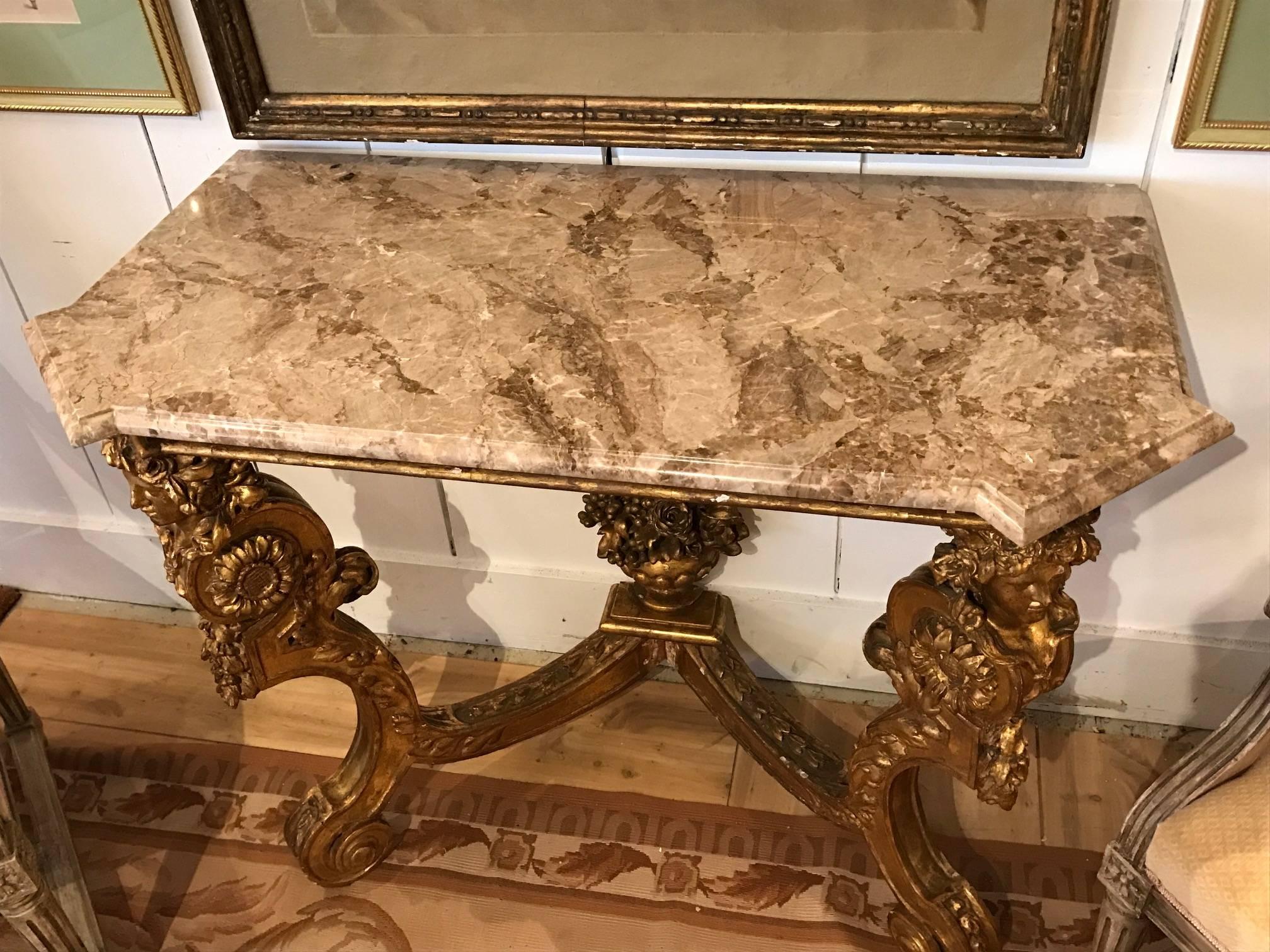 Magnificent Giltwood and Marble Louis XIV Style Console Table 3