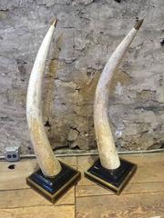 Sensational Pair of Travertine Faux Elephant Tusk Sculptures