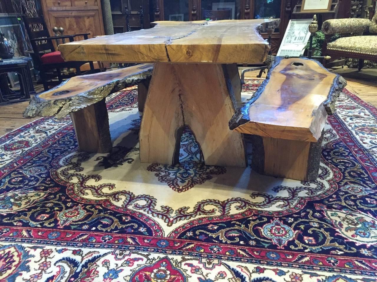 Handmade Live Edge Dining Table and Matching Benches 1
