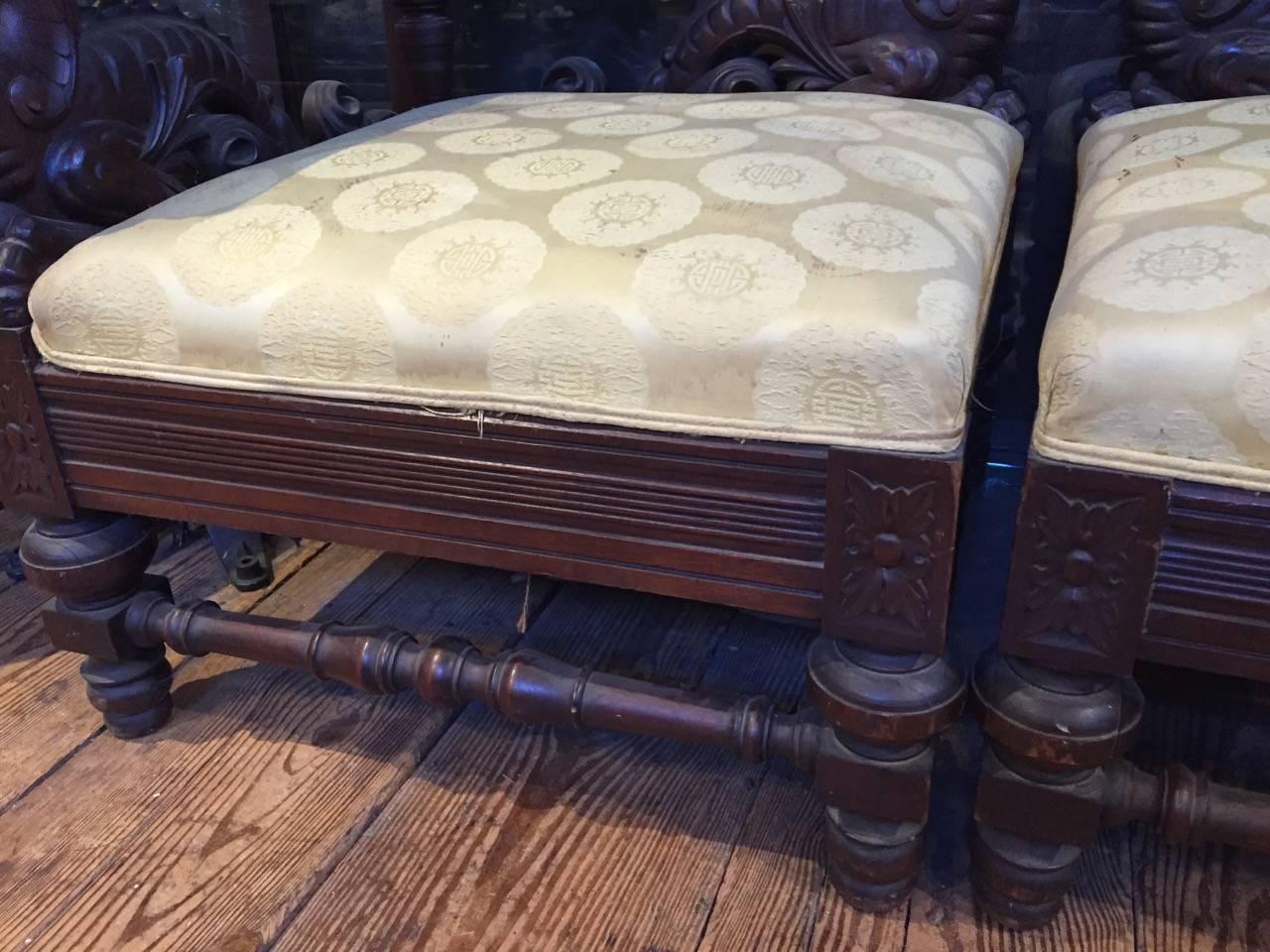 19th Century Handsome Ornately Carved Wood Two-Piece Settee Loveseat