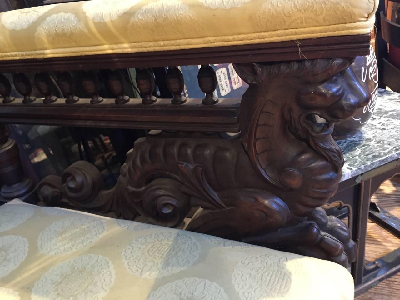 Handsome Ornately Carved Wood Two-Piece Settee Loveseat 1